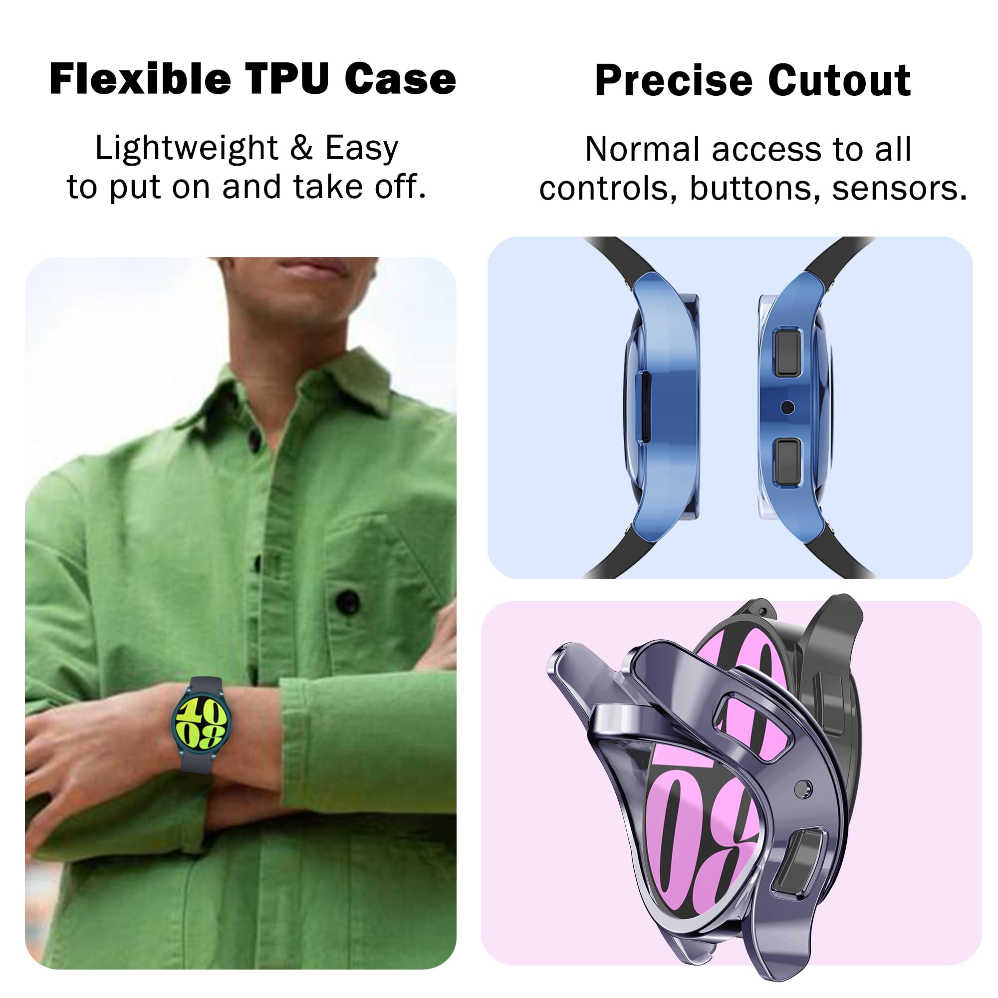 [6 Pack] Yuvike Watch Screen Protector Compatible With Samsung Galaxy Watch6 40Mm, Soft Tpu Bumper Case, Anti Scratch Full Prote