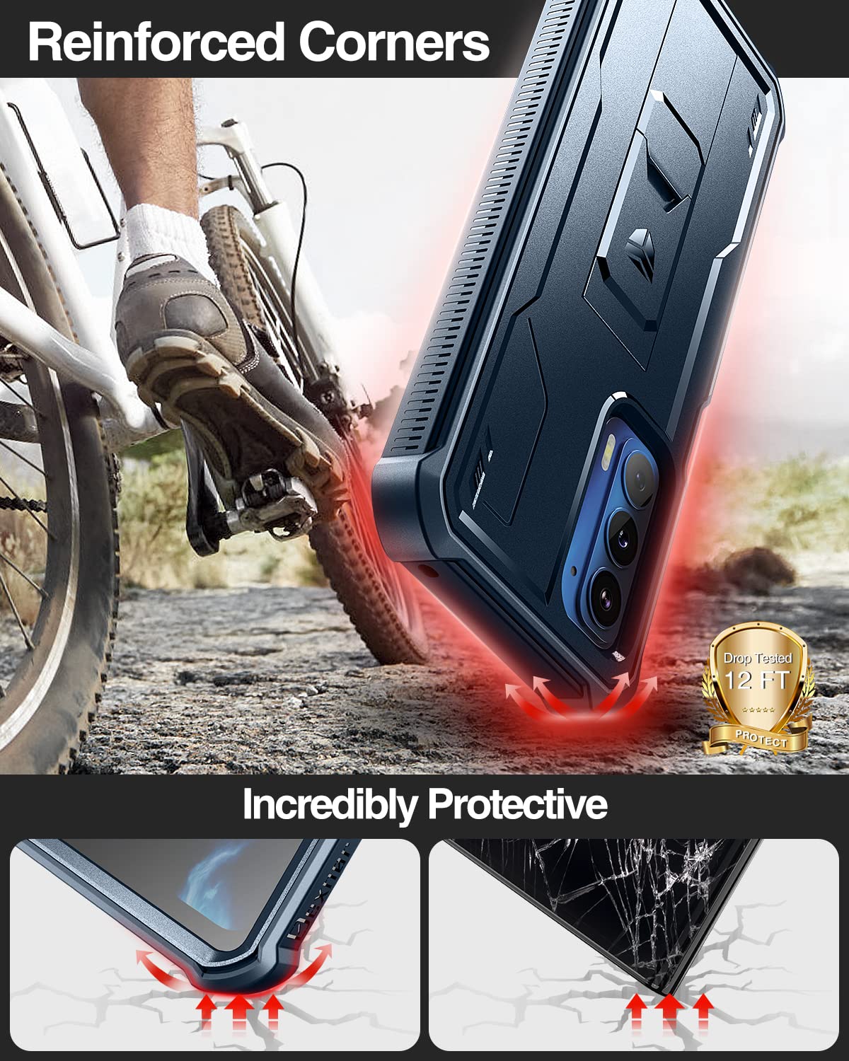 Dexnor For Motorola Moto Edge 2021 Case | Motorola Edge 5G Uw Case, [Built In Screen Protector And Kickstand] Heavy Duty Militar