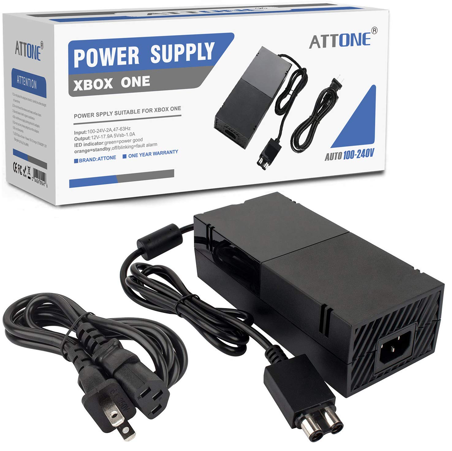Sumlink Power Supply Brick For Xbox One, Ac Adapter Cable Replacement Kit For Xbox One Console Games, Auto Voltage 100 240V, Bla