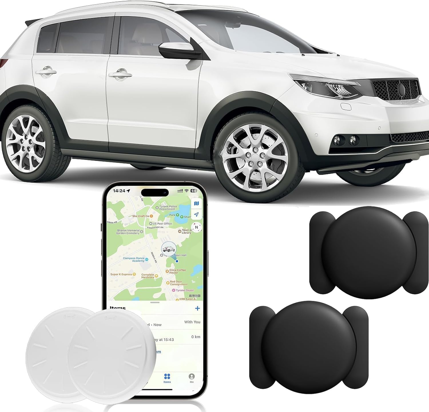 ZFSJTAG Car GPS Tracking Device for Vehicles, 2PCS Real Time GPS Tracker Work with Find My (iOS Only),No Monthly Fee (White Trac