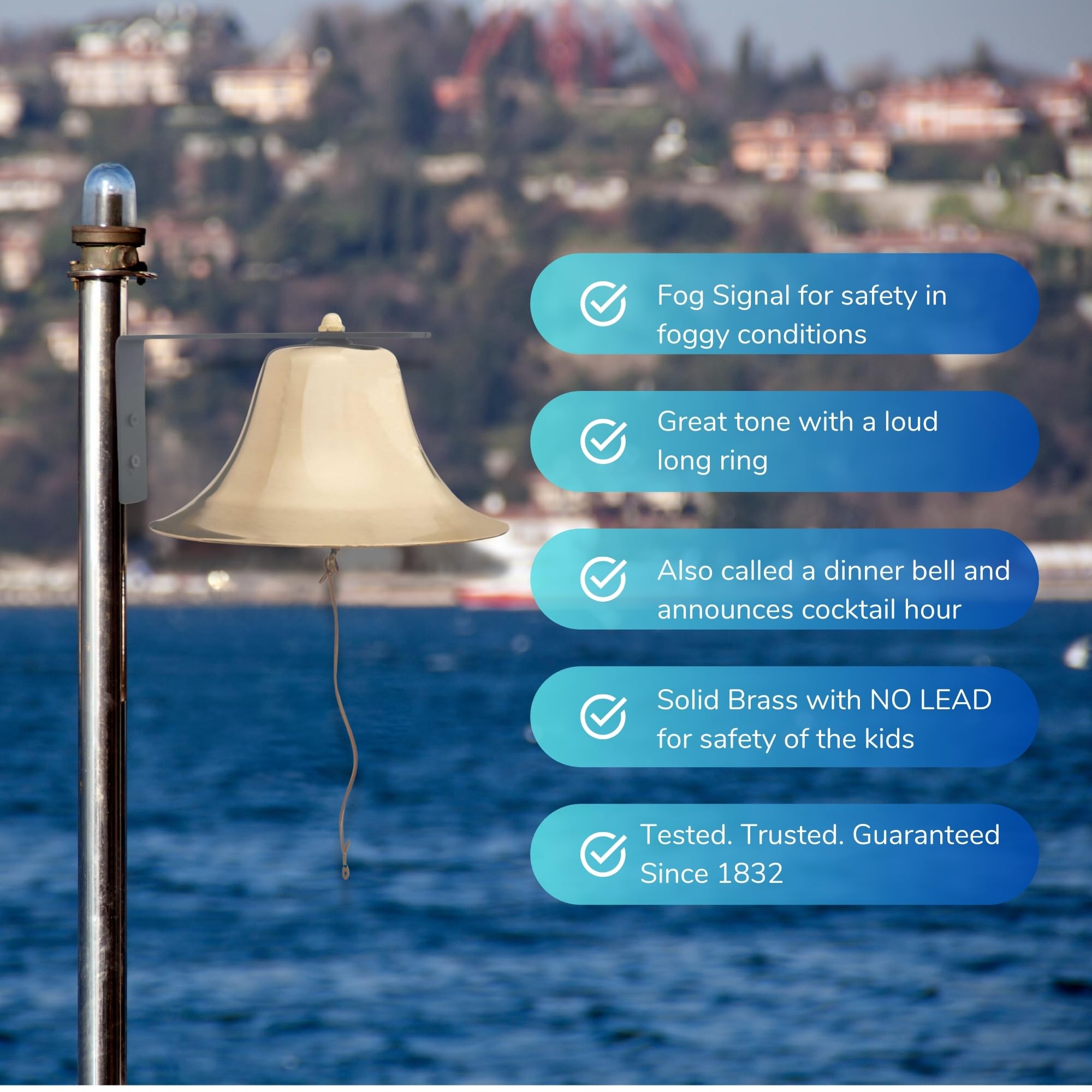Bevin Bells Yacht Bell   Solid Brass 8'' Fog Bell | Ship Bell | Boat Bell | Wonderful Tone With A Loud And Long Ring | Hanging B