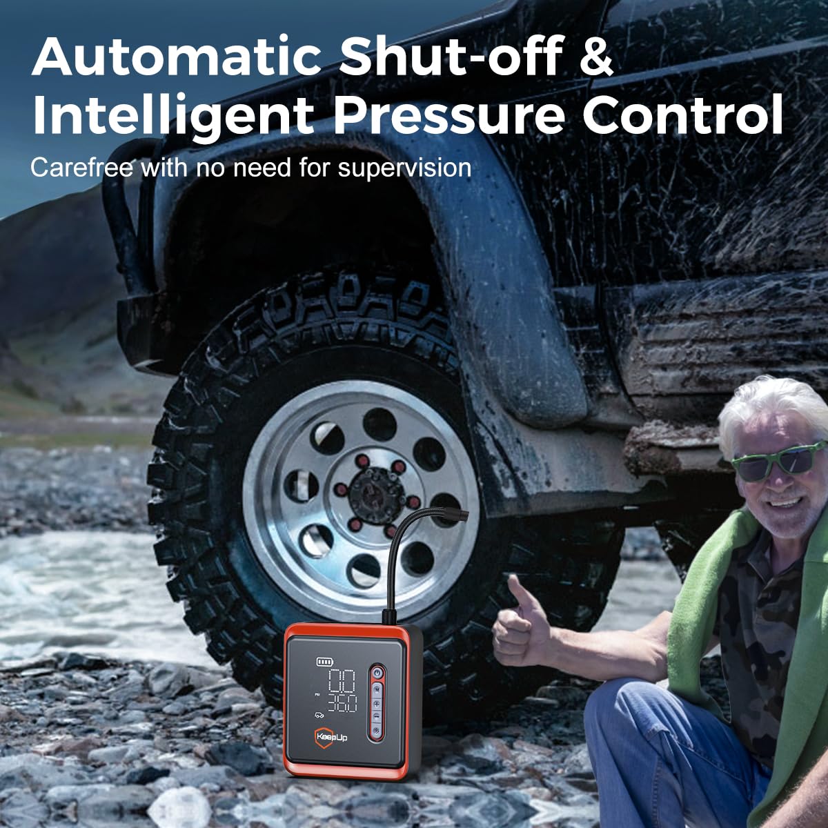 Tire Inflator Portable Air Compressor - Air Pump For Car Tires With Tire Pressure Gauge (150 Psi&10000Mah) - One Click Smart Pum