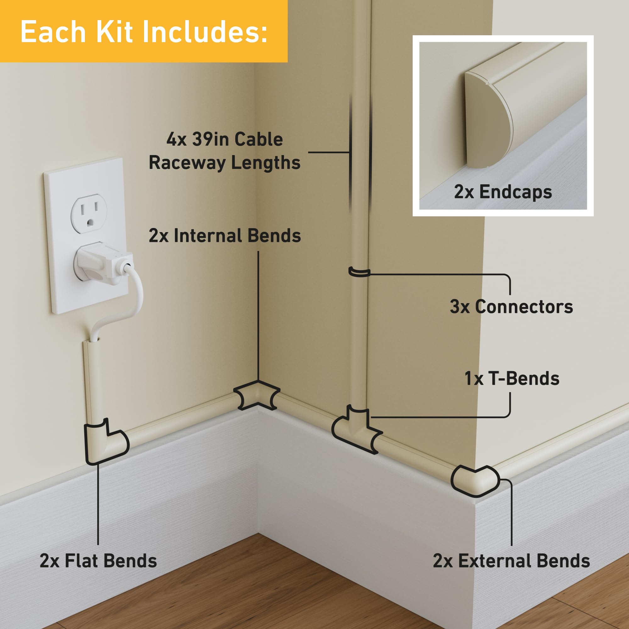 D-Line 13.12Ft Cord Hider Kit, Patented Cable Cover, Hide Wires On Wall, Channel For Tv Mount Cords, Raceway Wire Hiders, Painta