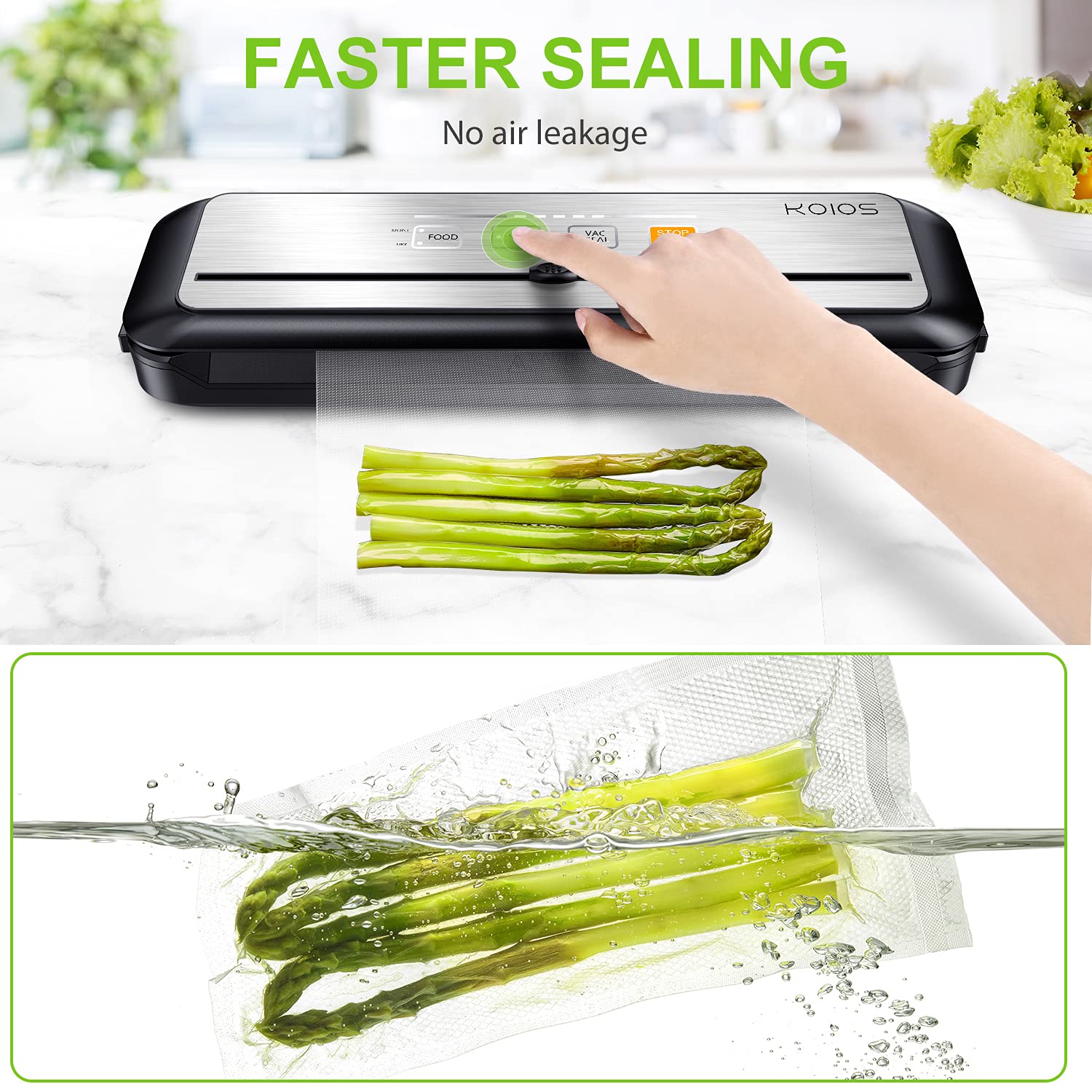 Koios Vacuum Sealer Machine, 90Kpa Automatic Food Sealer With Cutter, 8 In 1 Food Vacuum Machine, Pulse Function, Dry&Moist Mode