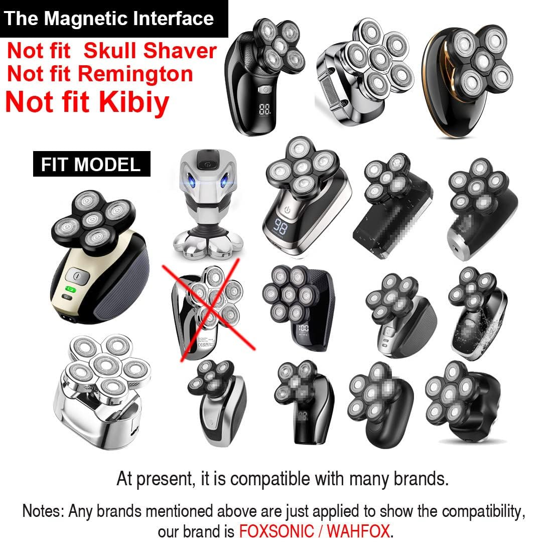 Foxsonic 6 Blades Universal Magnetic Shaver Blades For Head Shaver And Other Brands Head Shaver