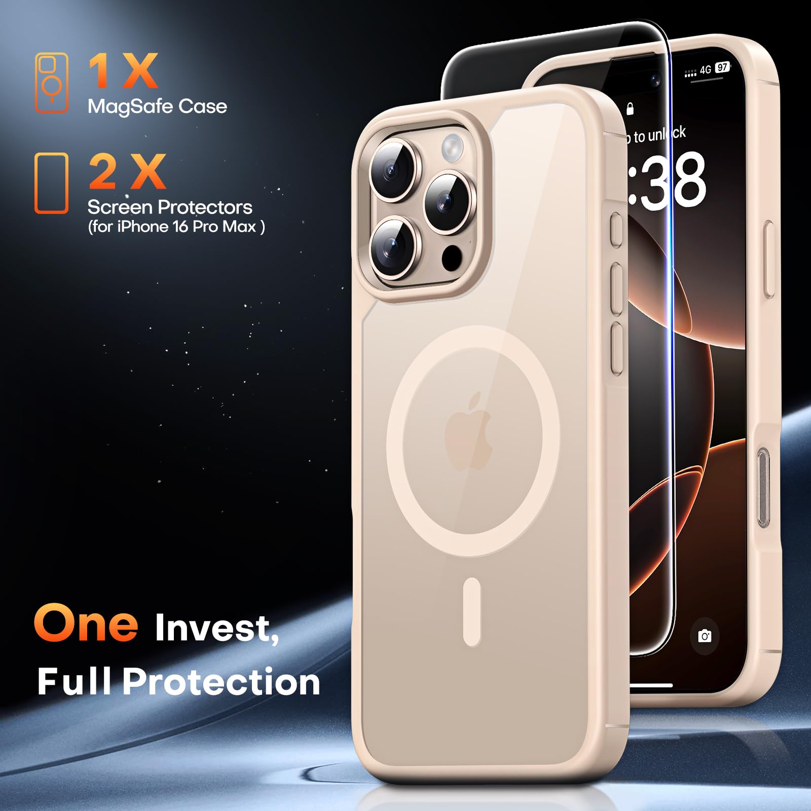 Tauri 3 In 1 For Iphone 16 Pro Max Case, Compatible With Magsafe [Not Yellowing] With 2X Screen Protectors, Shockproof Slim Magn