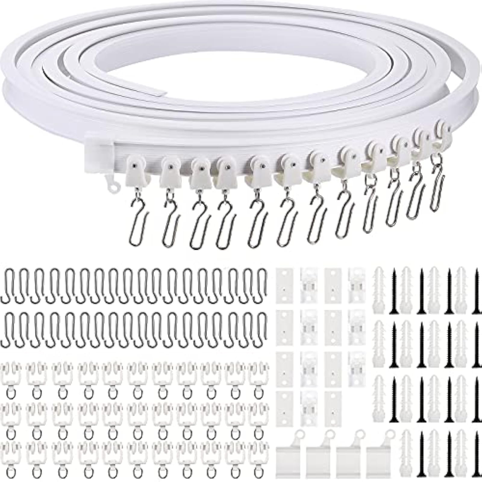 Jetec Flexible Bendable Ceiling Curtain Track, 9.8Ft/16.4Ft(5M), Ceiling Mount For Curtain Rail With Track, Room Divider(3 M,Whi