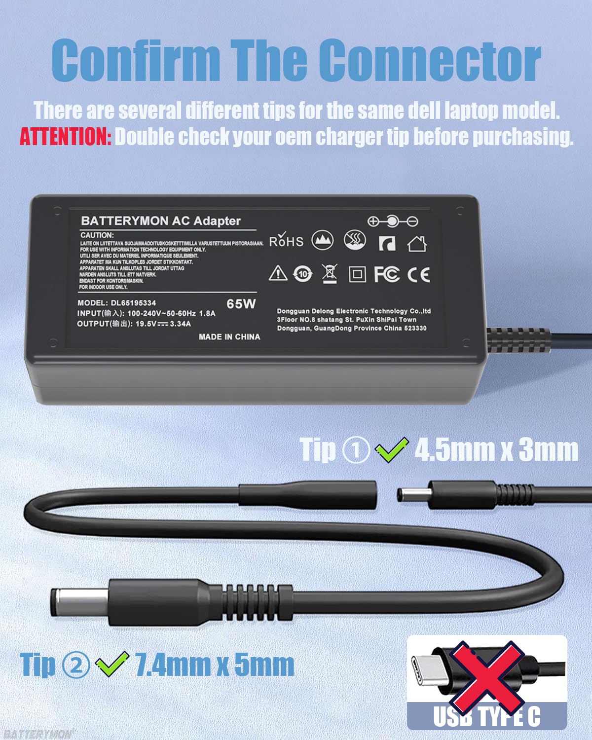 19.5V 3.34A 65W Ac Adapter For Dell Inspiron 17 11 13 14 15 3000 5000 7000 3793 5100 5555 5558 5559 5755 7359 7568 La65Ns2 01 Fit All 65W 45W Dell Round Power Connector Laptop Charger Cord 4.5Mm/7.4Mm