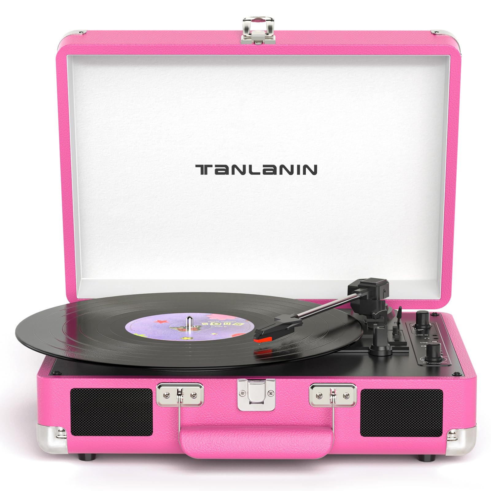 Record Player With Built In Speakers, Vintage 3 Speed Portable Suitcase Vinyl Record Player Support Usb Recording, Bluetooth Pla