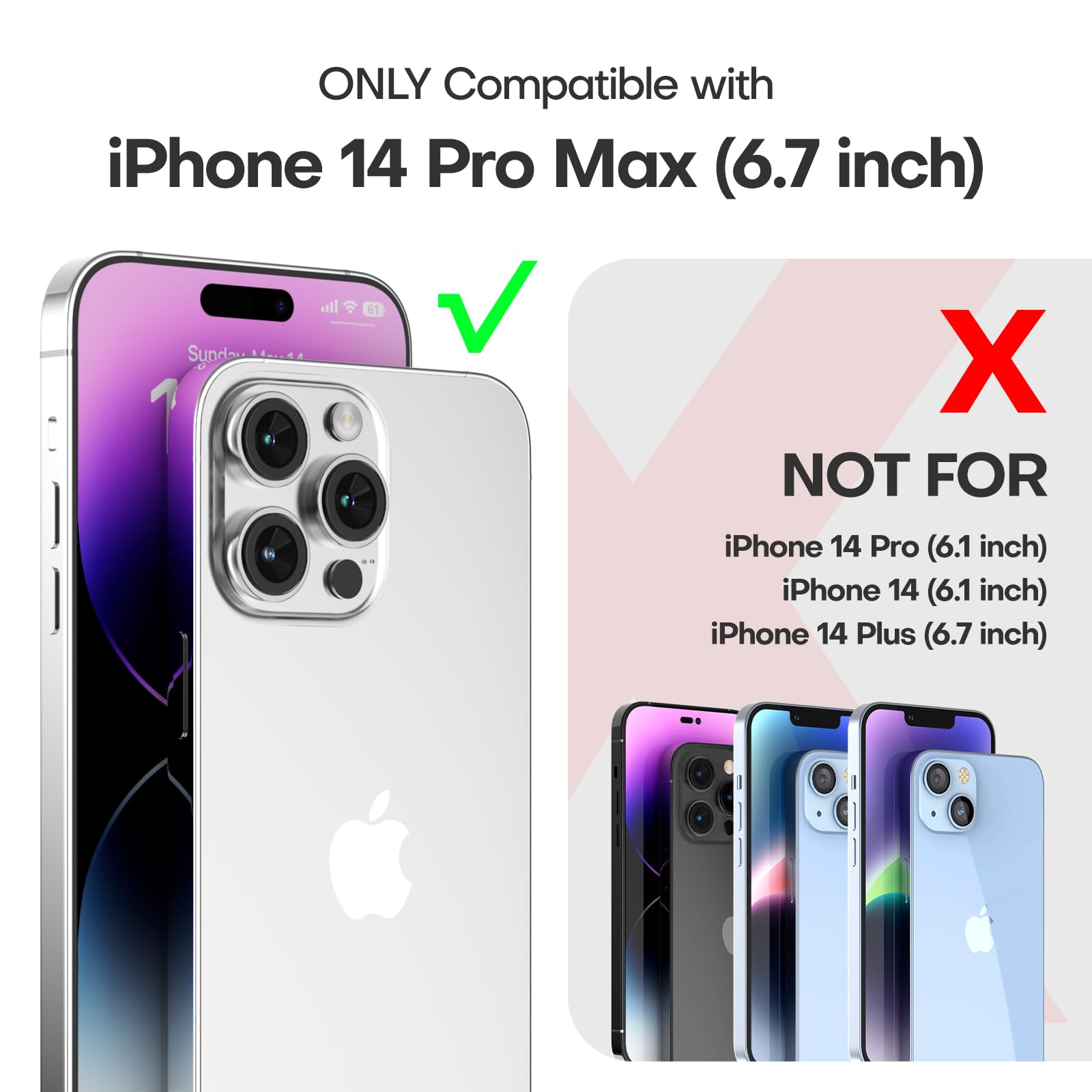 Tauri 3 In 1 For Iphone 14 Pro Max Case Pink, [Military Grade Drop Protection] With 2X Screen Protectors, Slim Shockproof Phone Case 6.7 Inch