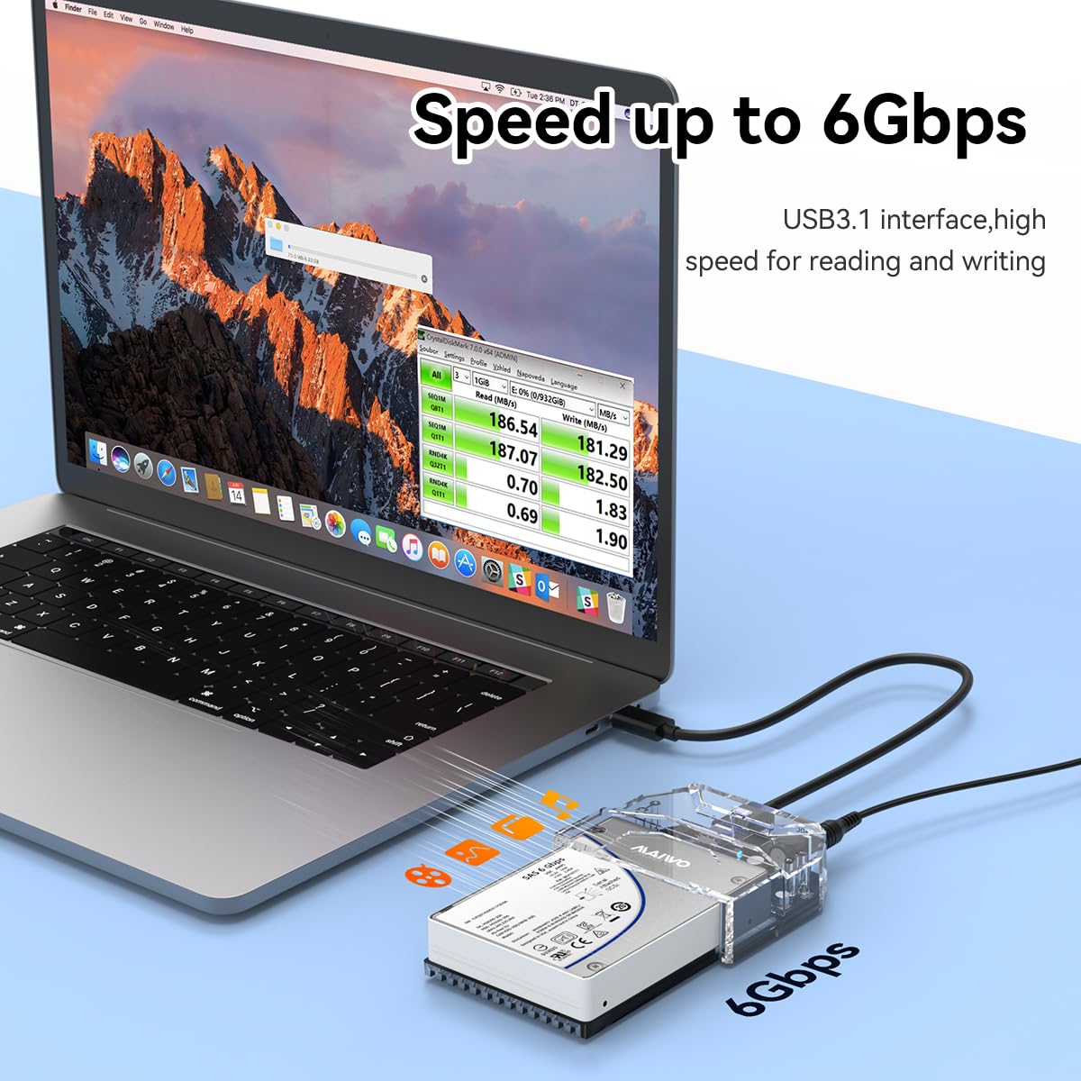 Maiwo Sas To Usb C Adapter Enclosure(Max 6Gbps),Tool Free 2.5 Inch Sas/Sata External Hard Drive Enclosure With 6Tb Storage Expansion,12V3A Power Supply, Plug And Play