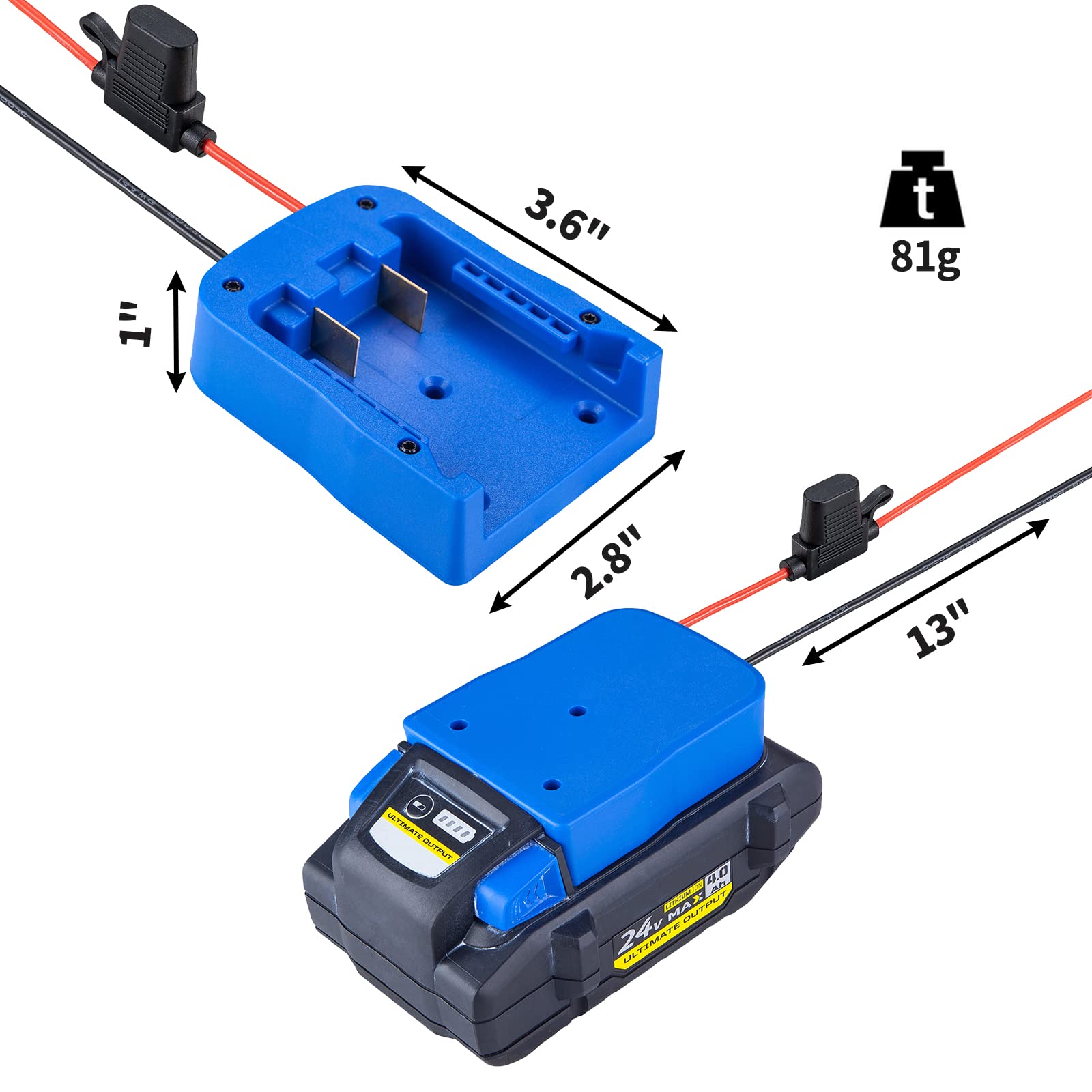 Power Wheel Adapter For Kobalt 24V Max Battery With Fuse & Wire Terminals, Power Connector For Rc Car, 14 Gauge Robotics, Rc Tru