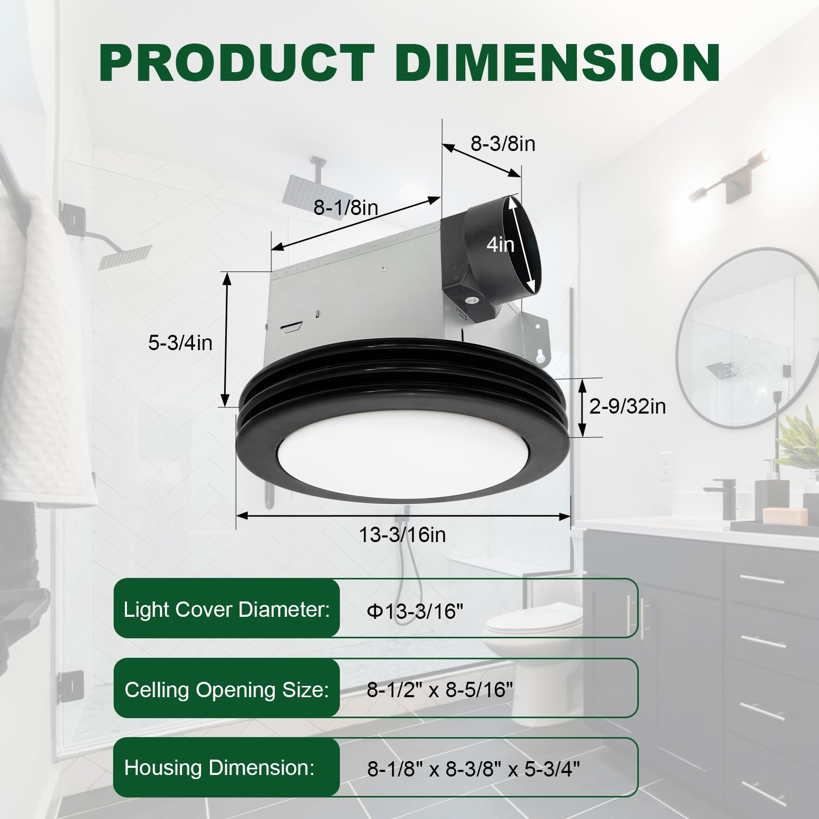 Akicon Bathroom Exhaust Fan With Light, 80Cfm 2.0 Sones Round Bathroom Fan Light Combo, Dimmable 3Cct Led Light Bathroom Fan Wit