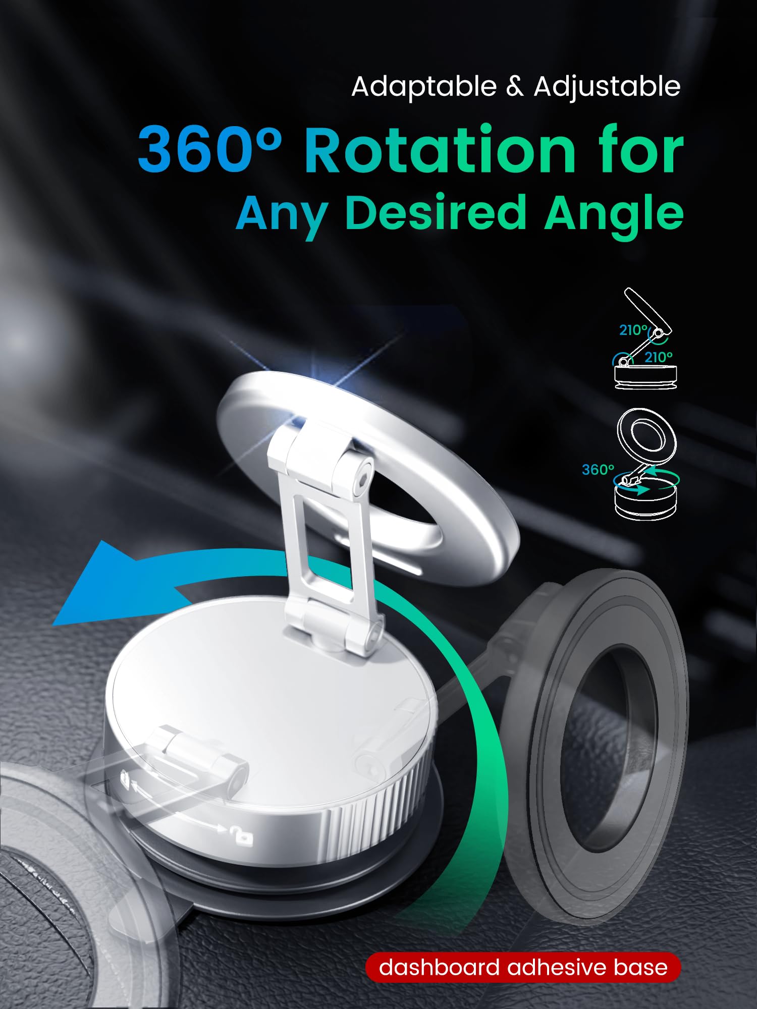 Vacuum Magnetic Phone Holder For Magsafe,Foldable Metal Suction Cup Phone Mount,360 Rotatable Phone Mount For All Smartphones &