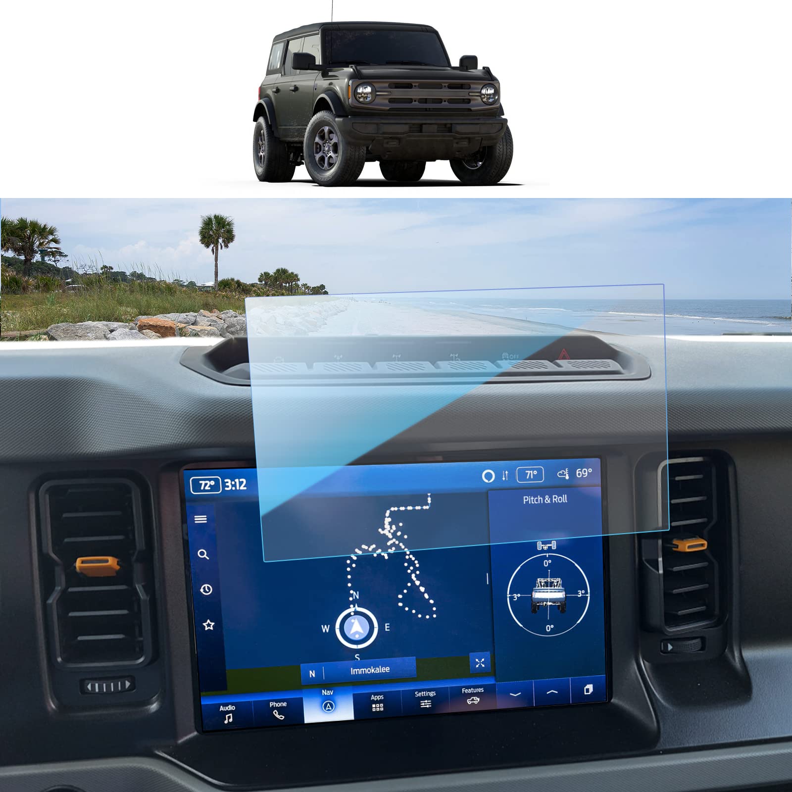 Sktu Screen Protector For 2021 2025 Ford Bronco 12 Inch Navigation 2023 2024 2025 Bronco Accessories Screen Protective Film Tempered Glass Hd Clear