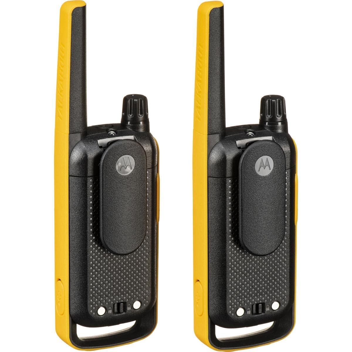 Motorola Solutions, Portable Frs, T470, Talkabout, Two Way Radios, Emergency Preparedness, Rechargeable, 22 Channel, 35 Mile, Black W/Yellow, 2 Pack