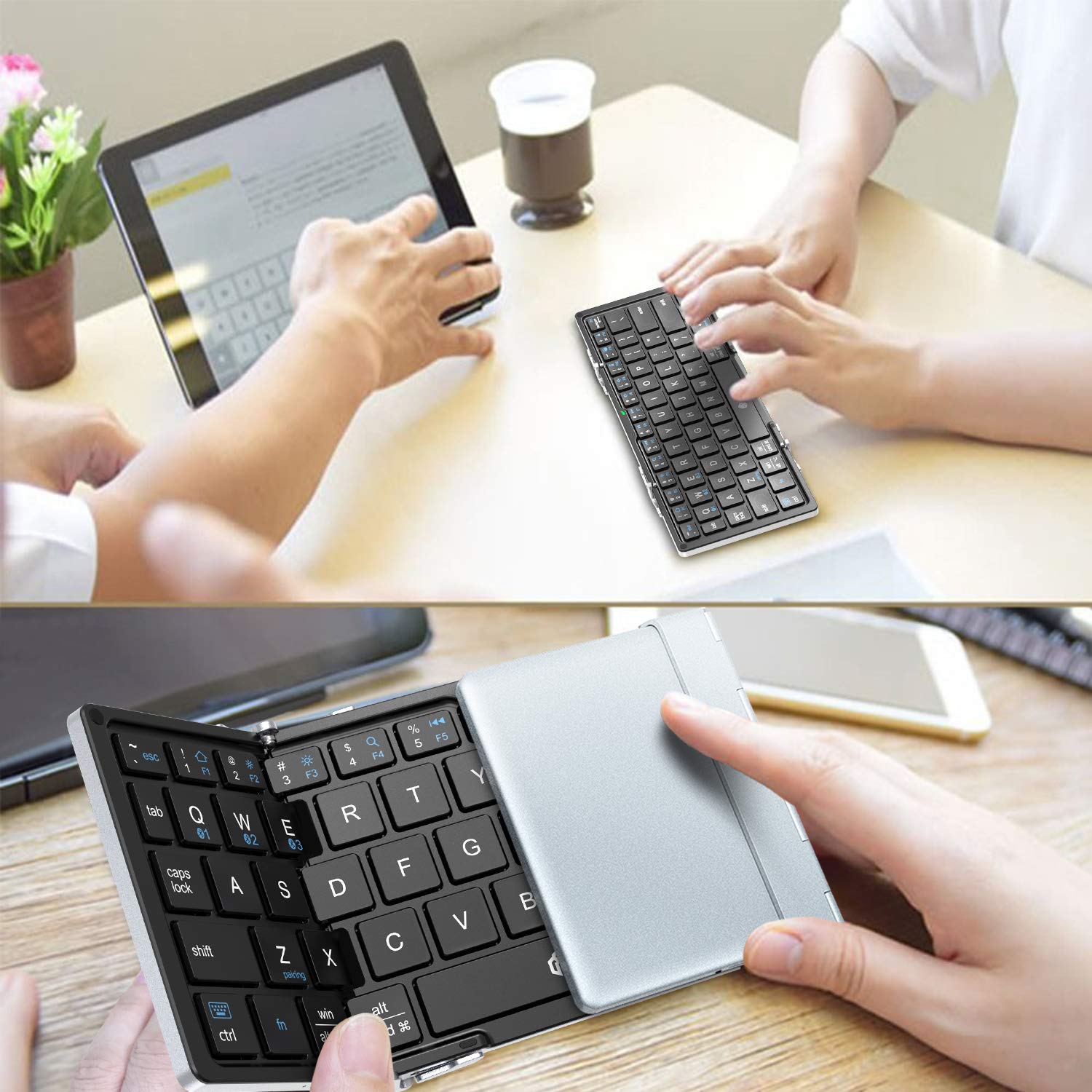Iclever Foldable Bluetooth Keyboard, Bk03 Folding Travel Keyboard, Metal Build, Usb C Charge, Portable Keyboard With Stand Holde
