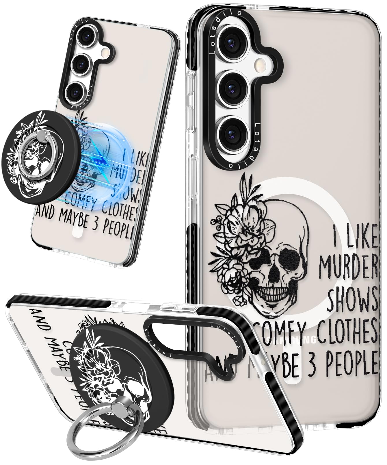 Lotadilo Cute Case for Samsung Galaxy S24 FE for Women Girls - Funny Skull Design Compatible with Magsafe Magnetic Ring Holder K