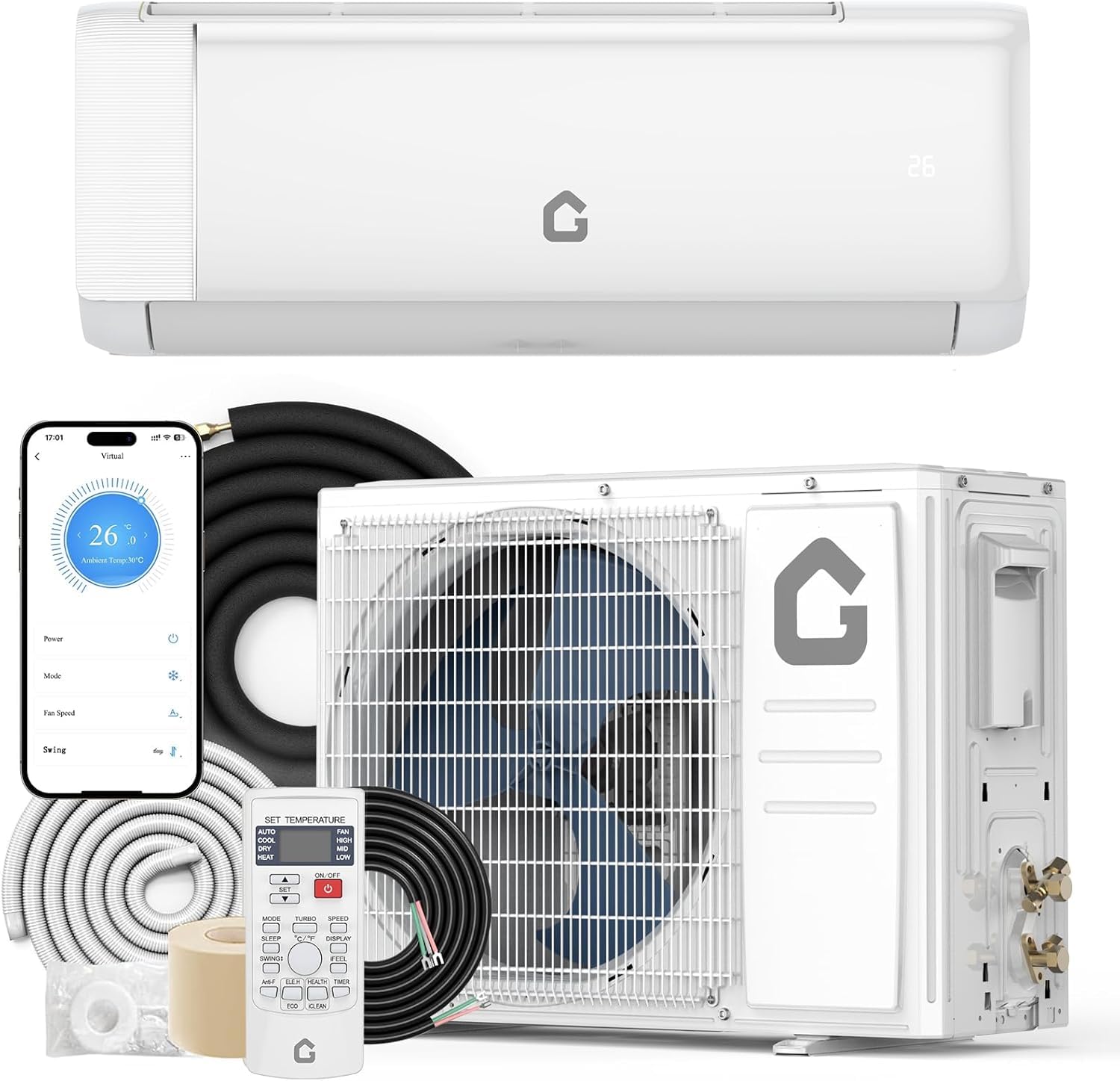 GarveeHome 12000 BTU Mini Split AC/Heating System, 18.5 SEER2 Inverter Split System Air Conditioners, Ductless Heat Pump Wall Mo