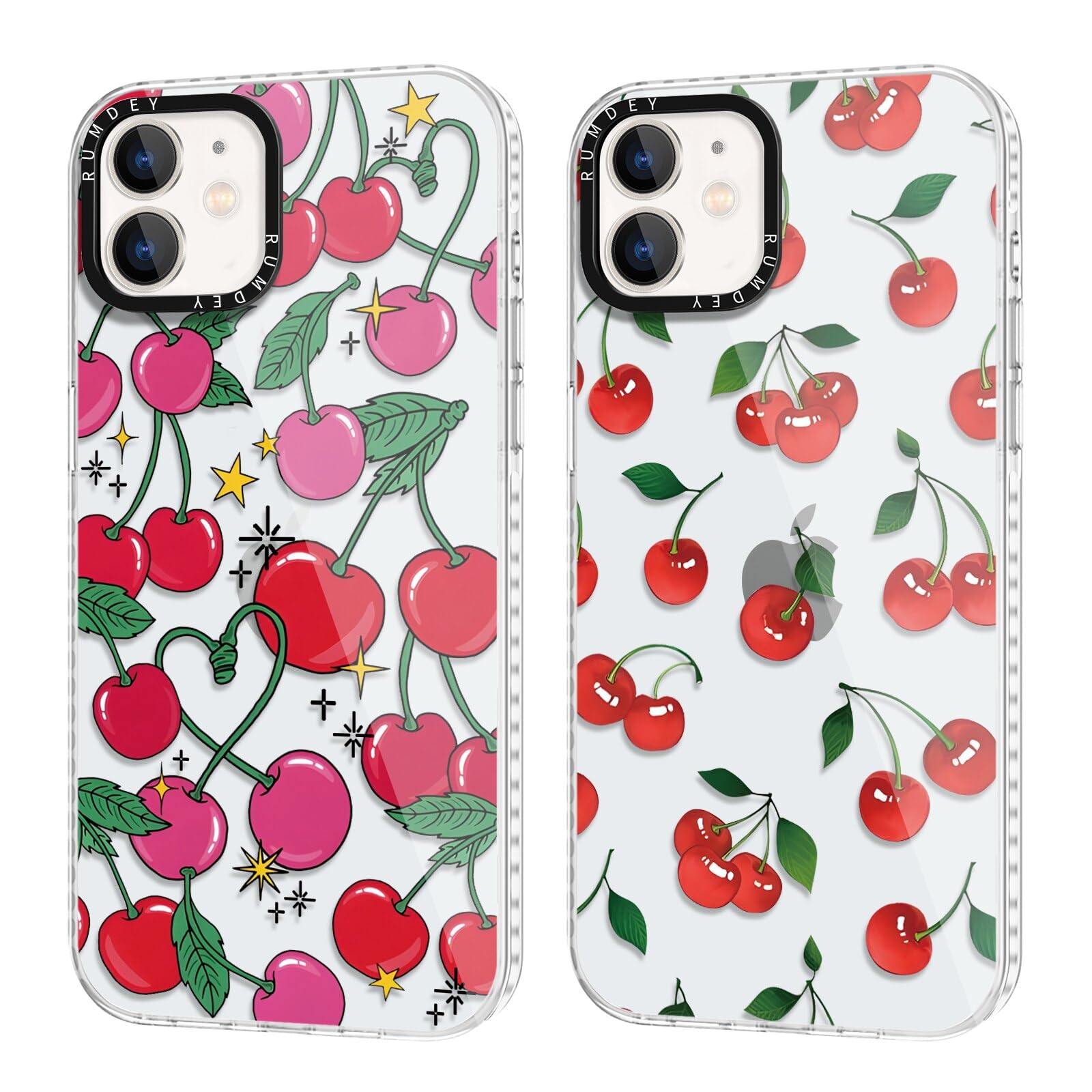 Rumdey 2 Pack Cute Cherry For Iphone 12 / Iphone 12 Pro 6.1'' Phone Case, Transparent Tpu Aesthetic Design Clear Cases Soft Sili