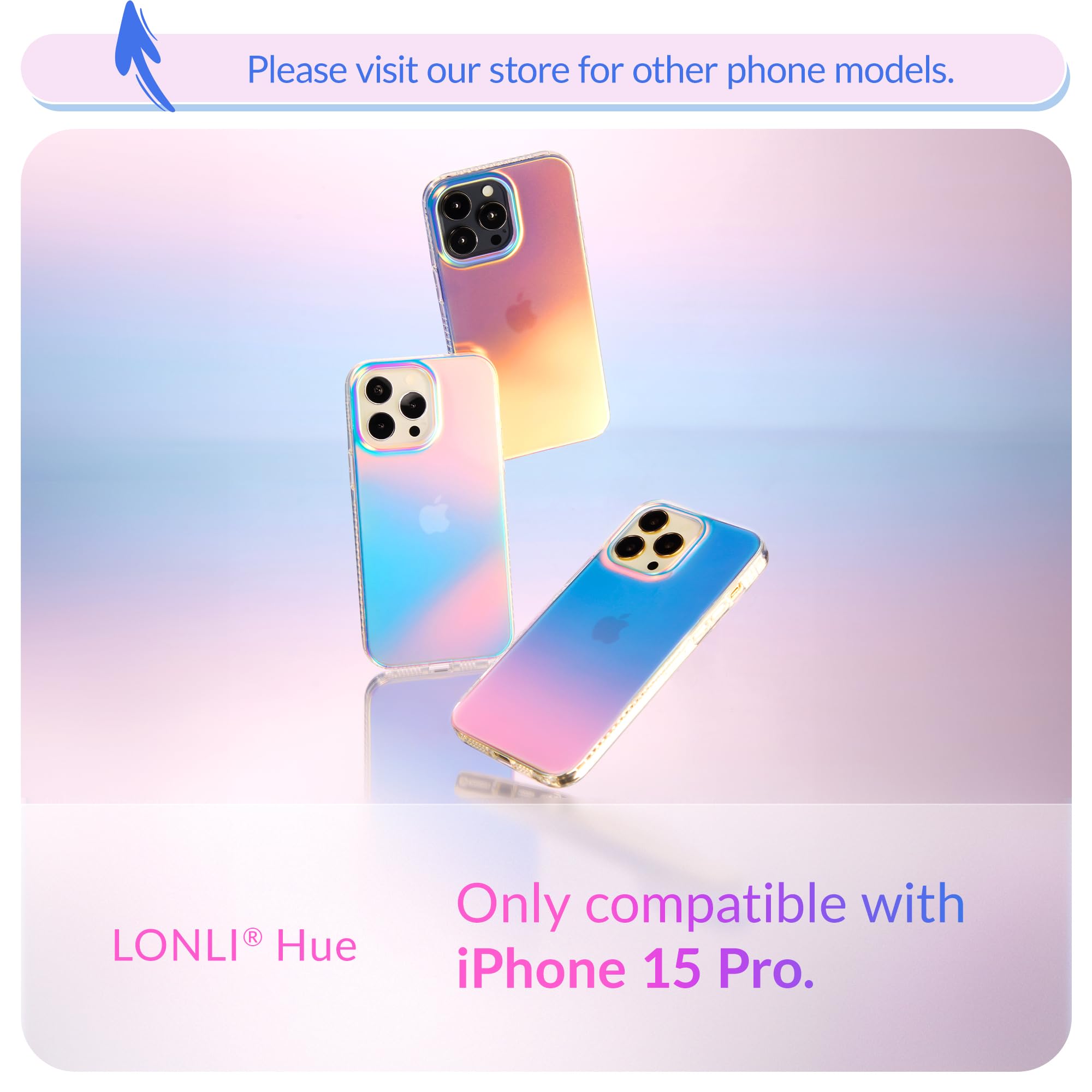 Lonli Hue   For Iphone 15 Pro Case   Iridescent [10Ft Drop Protection]   Shockproof Cover With Color Changing Effect | Cute And