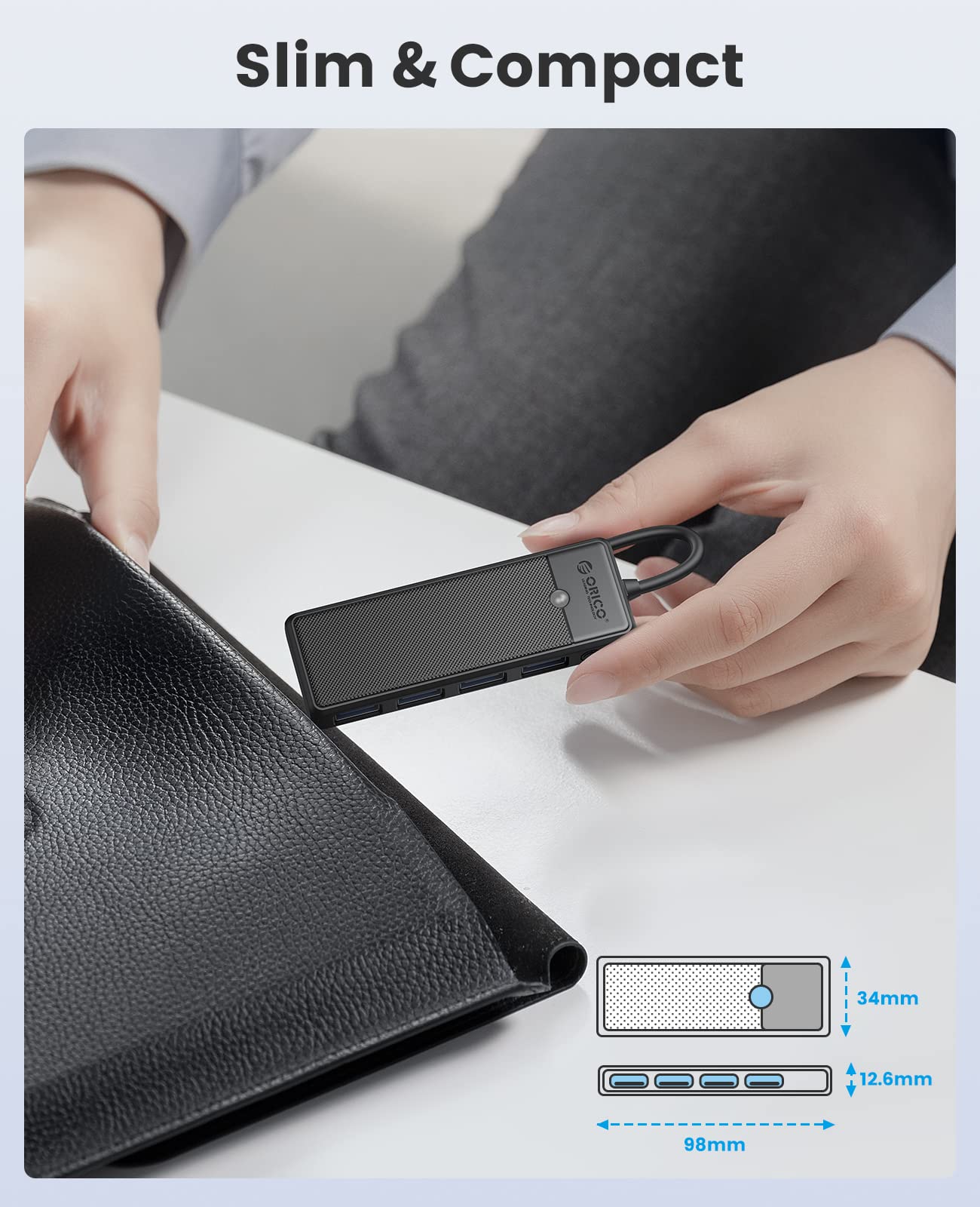 ORICO USB 3.0 Hub, 4 Port USB Hub, Ultra Slim USB Splitter for Laptop for MacBook, Mac Pro, iMac, Surface Pro,XPS, PS5, PC, Flash Drive, Mobile HDD(Black/0.5ft)