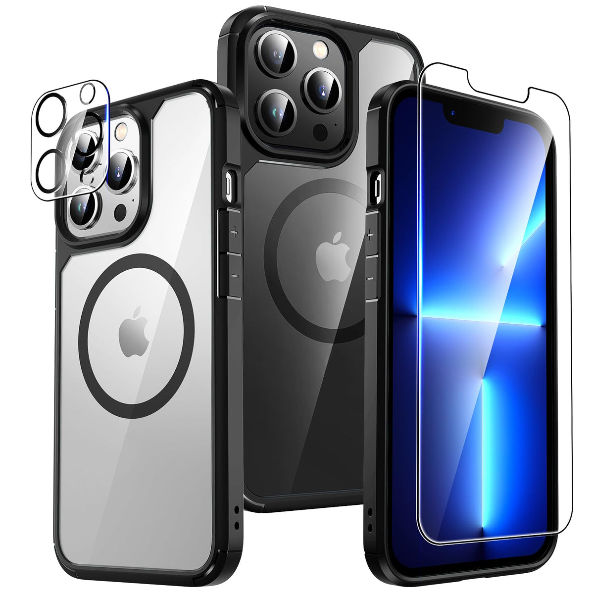 Tauri 5 In 1 Magnetic For Iphone 13 Pro Max Case Black, [Designed For Magsafe] With 2X Screen Protectors, [Not Yellowing] Shockp