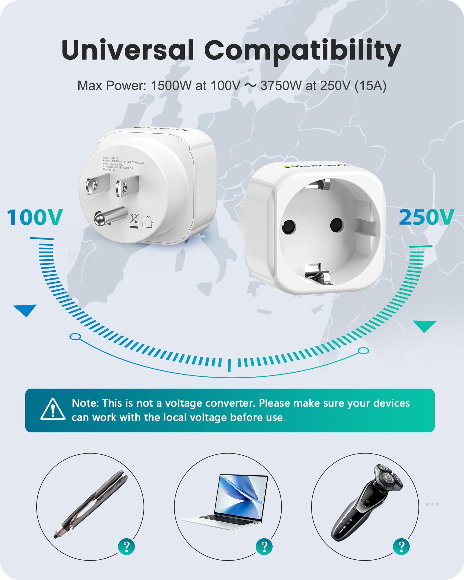 Lencent Europe To Us Plug Adapter, European To Usa Adapter, American Outlet Plug Adapter, Eu To Us Adapter, Europe To Usa Travel