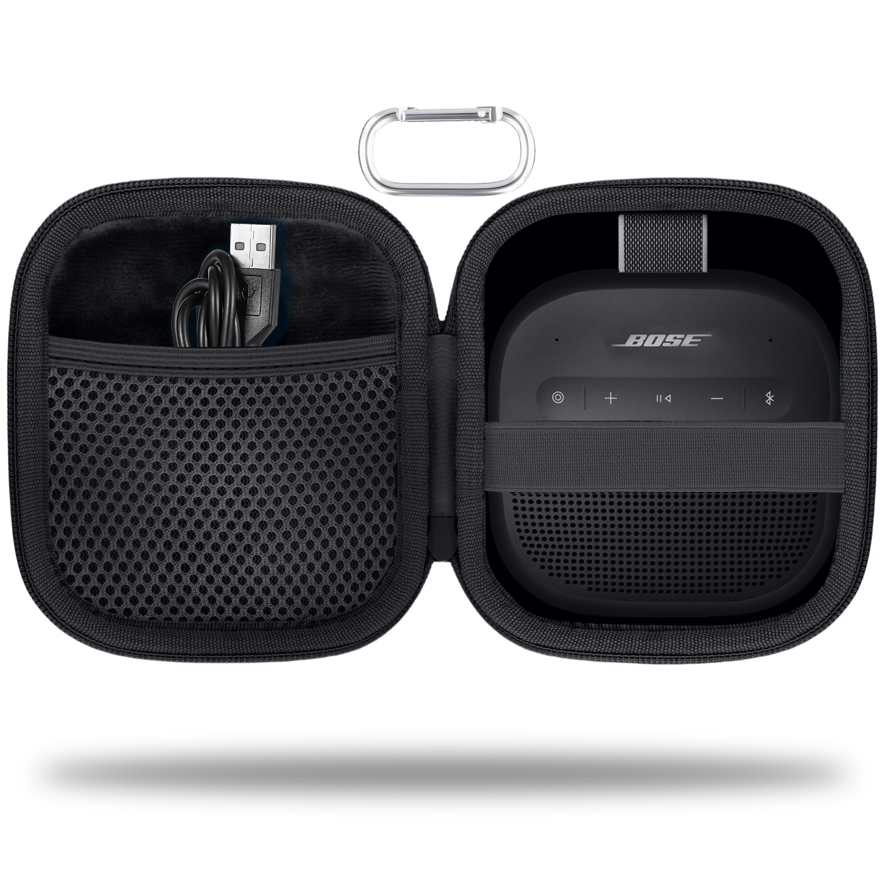 for Bose New SoundLink Micro 2nd Gen Portable Bluetooth Speaker Hard Protective Case, Portable Travel Case with Carabiner (Black