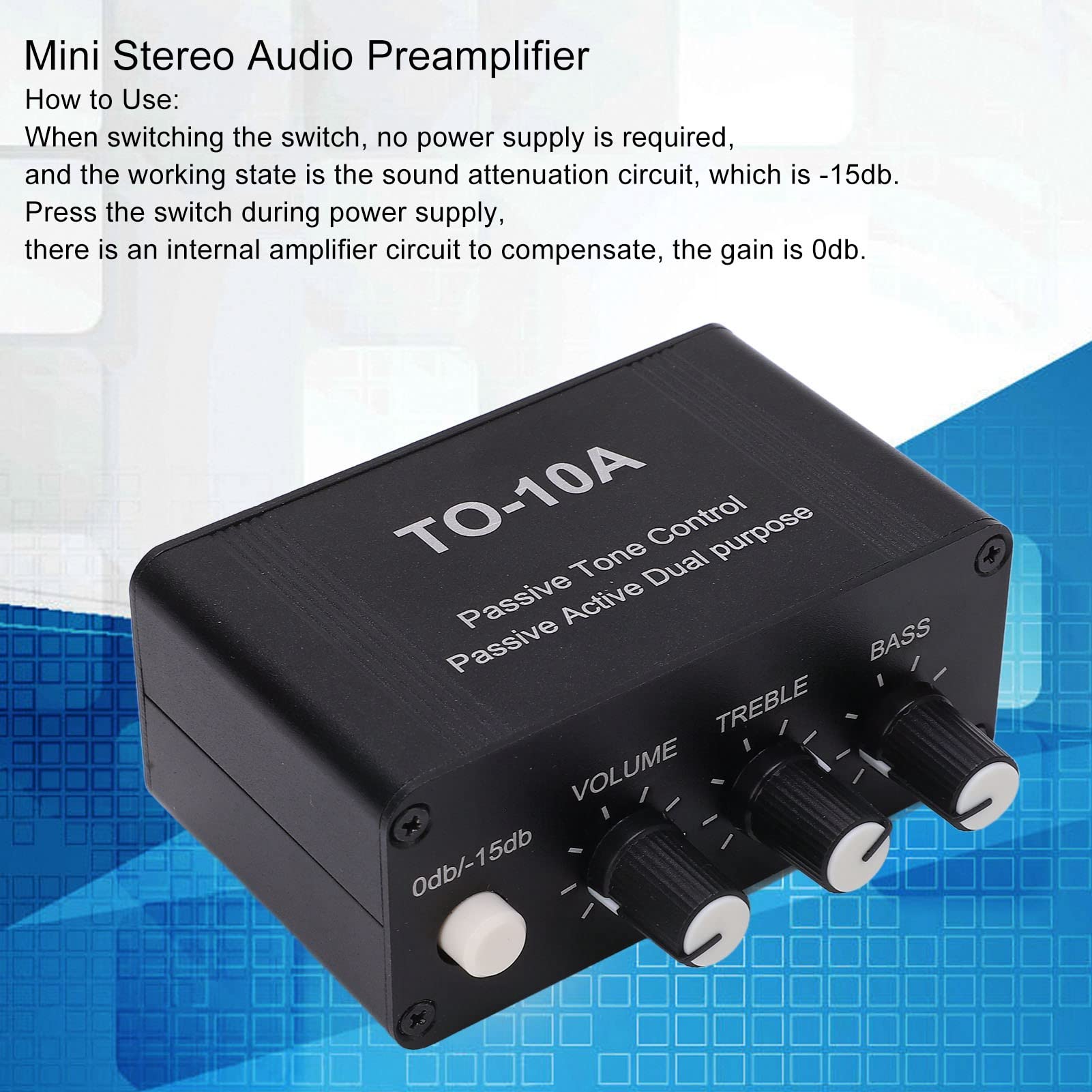Garosa Mini Electronic Audio Stereo Preamplifier Dc 12V Small Stereo Audio Preamplifier 3.5Mm Mini Stereo Audio Amplifier With Treble Bass Volume Control For Speakers