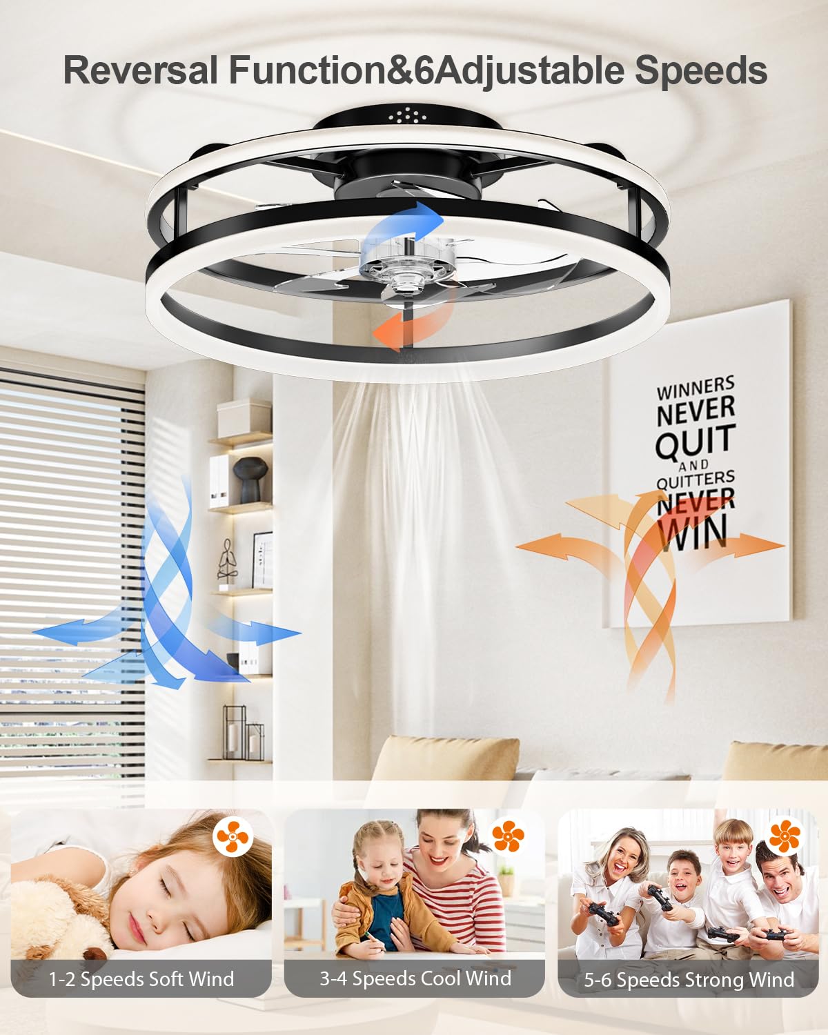 Modern Ceiling Fans With Lights And Remote, 19.7'' Fandelier Low Profile Ceiling Fans With Remote App, Flush Mount Ceiling Fan W