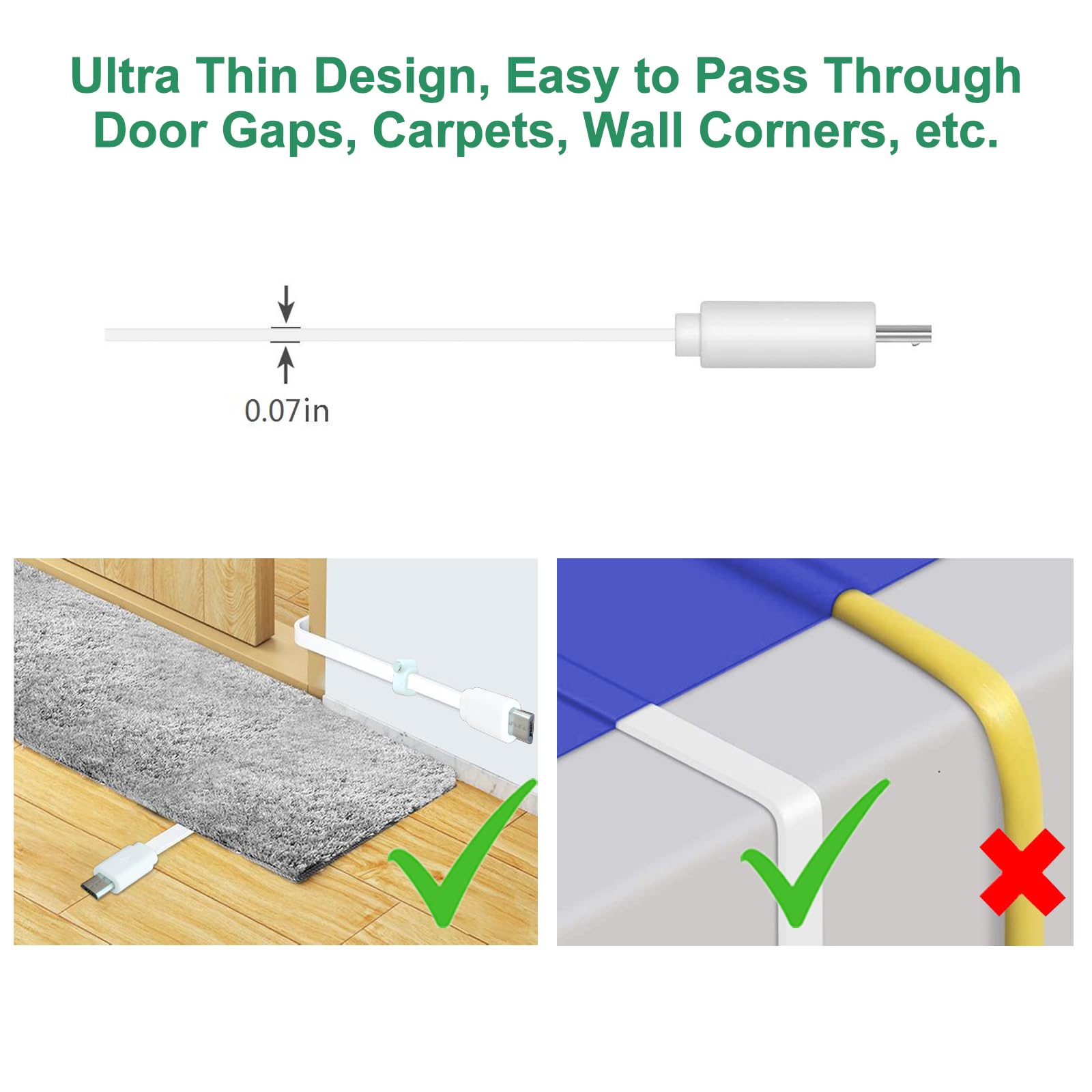 26Ft Flat Power Cord With Adapter For Ring Camera, Ring Spotlight Cam Plus/Pro/Battery, Ring Stick Up Cam Battery,Arlo Essential