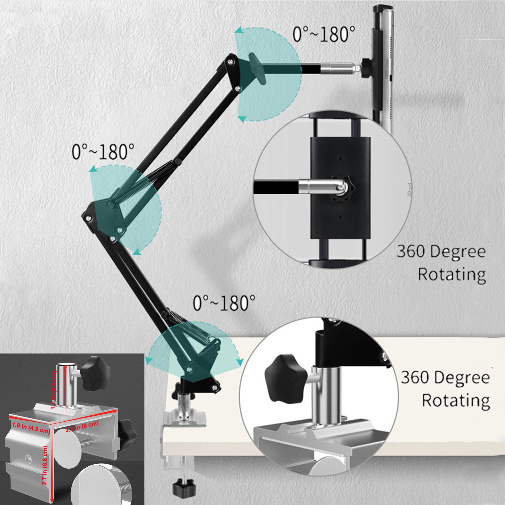 Ohitec Heavy Duty Phone/Tablet Metal Holder Universal Mobile Cell Smartphone Mount Lazy Bracket 360 Rotation Gooseneck Clamp Sta