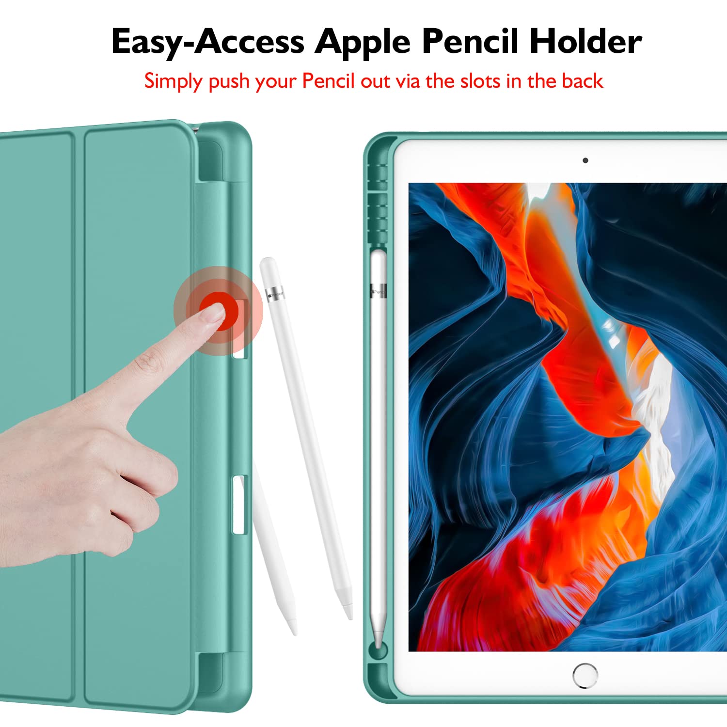 Imieet Ipad 9Th Generation Case 2021/Ipad 8Th Generation Case 2020 10.2 Inch With Pencil Holder, Ipad 7Th Gen 2019 Case With Soft Baby Skin Silicone Back, Auto Wake/Sleep Cover (Forest Green)