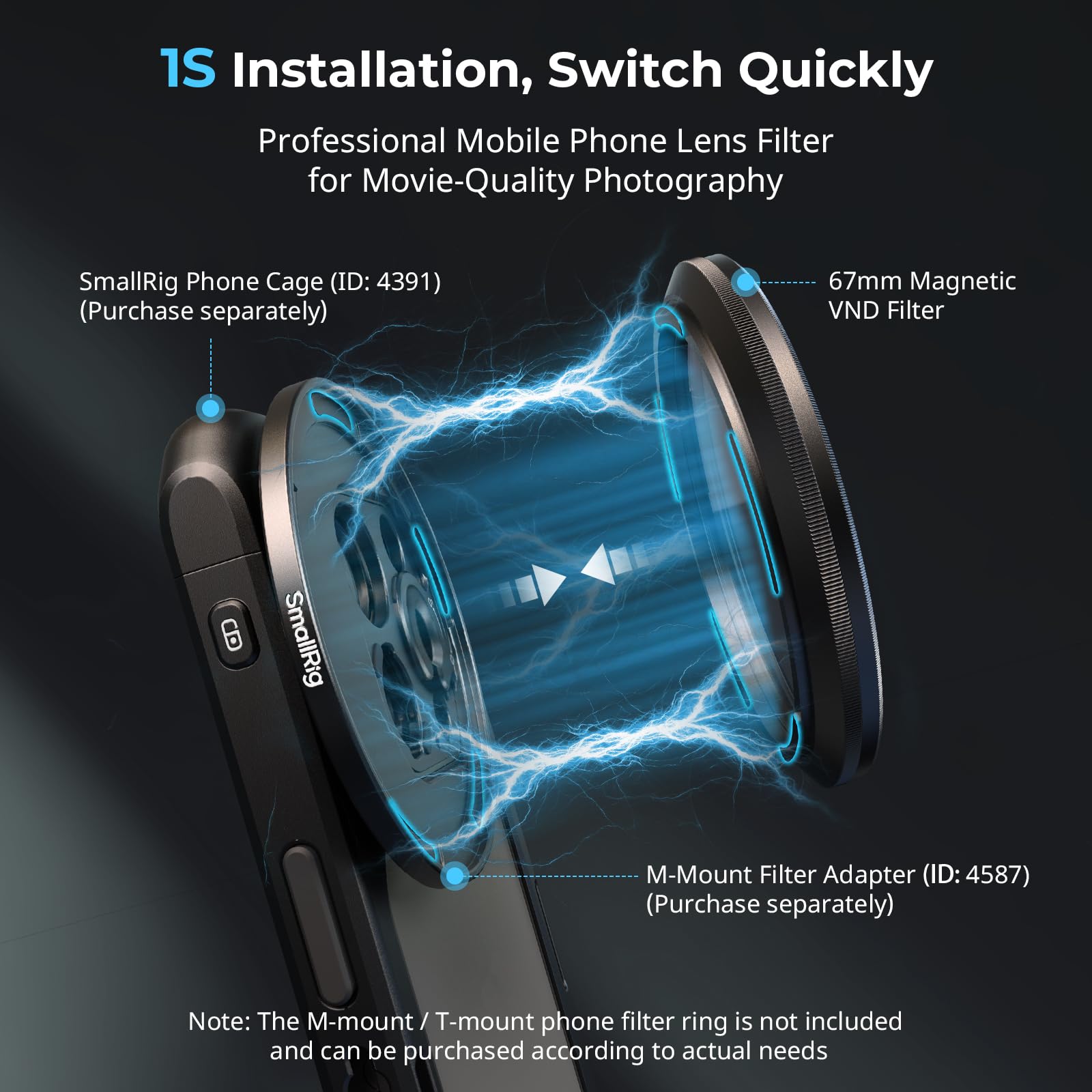 Smallrig 67Mm Magnetic Variable Nd Filter Nd2 Nd32 (1 5 Stops) + 67Mm Threaded Filter Ring, No X Cross Hd Optical Glass Waterpro
