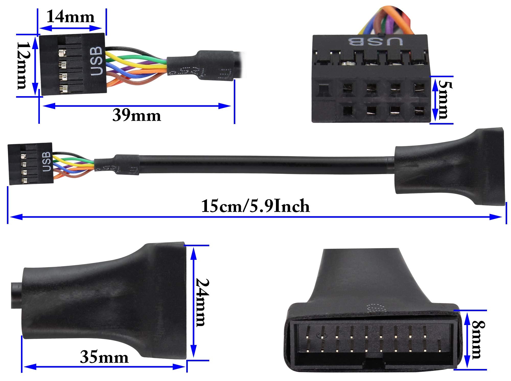 Zdycgtime Usb 3.0 19Pin Male To Usb 2.0 9Pin Female Convertor Computer Cable Connector,Motherboard Adapter Cable,Motherboard 9Pi