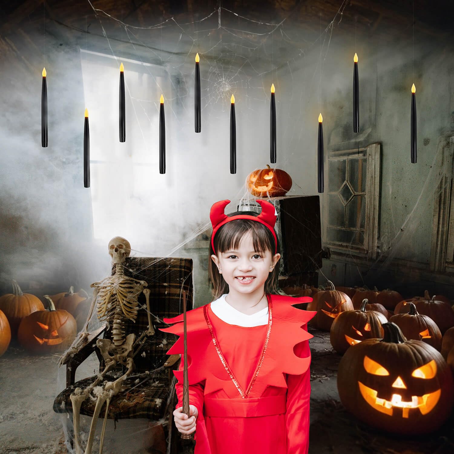 Leejec 10 Pcs Of 10.8 Floating Candles, Magic Wand Remote With 6/18H Timer, Halloween Decorations, Hanging Flameless Taper Candl