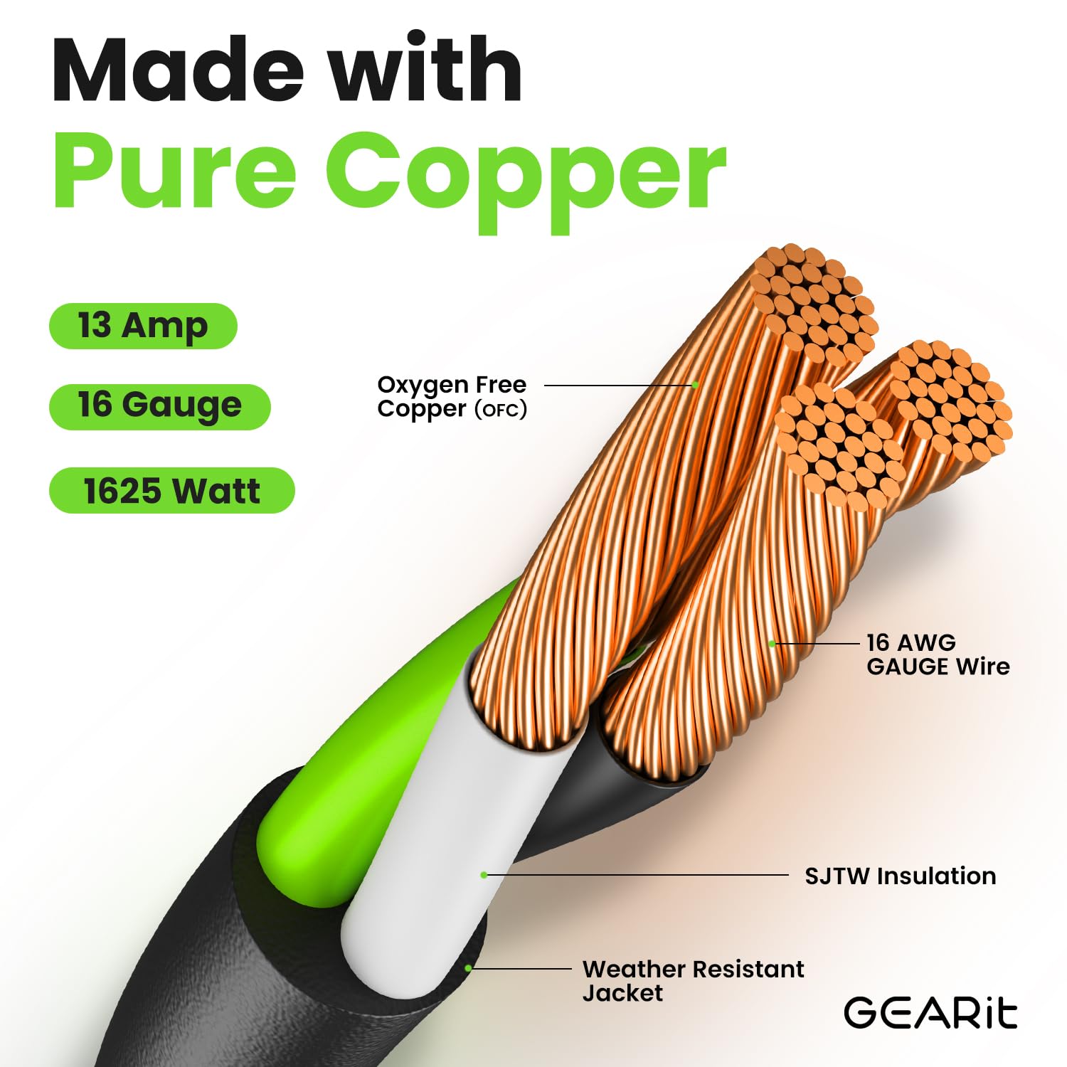 Gearit 360 Rotating Plug Indoor Outdoor Extension Cord Waterproof 15Ft   16 Gauge 16/3 Awg, 13A 1625W, 3 Prong Heavy Duty Extens