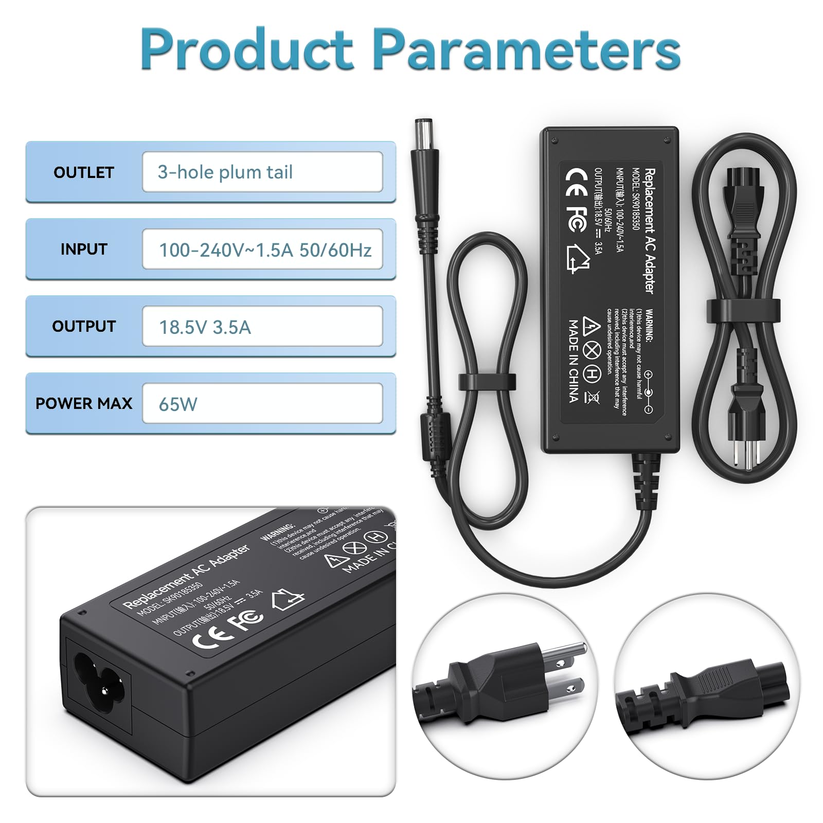 65W Laptop Charger For Hp Elitebook Folio 9470M 9480M Hp Pavilion Dv7 Dv6 Dv5 G6 G7 Dm4 G62 G72 Elitebook Revolve 810 G1 G2 820 G1 Power Supply Cord