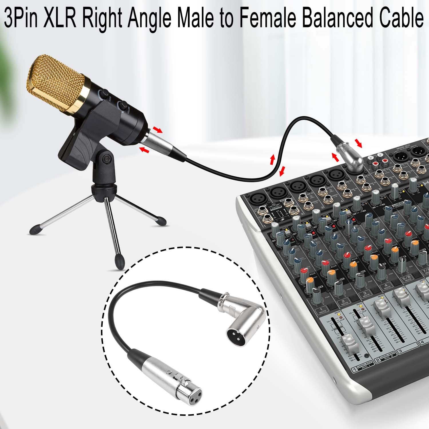 Qianrenon 90 Angle Xlr Microphone Short Cable 3Pin Xlr Right Angle Male To Female Balanced Cable 90 Degree Xlr Plug To Socket Au