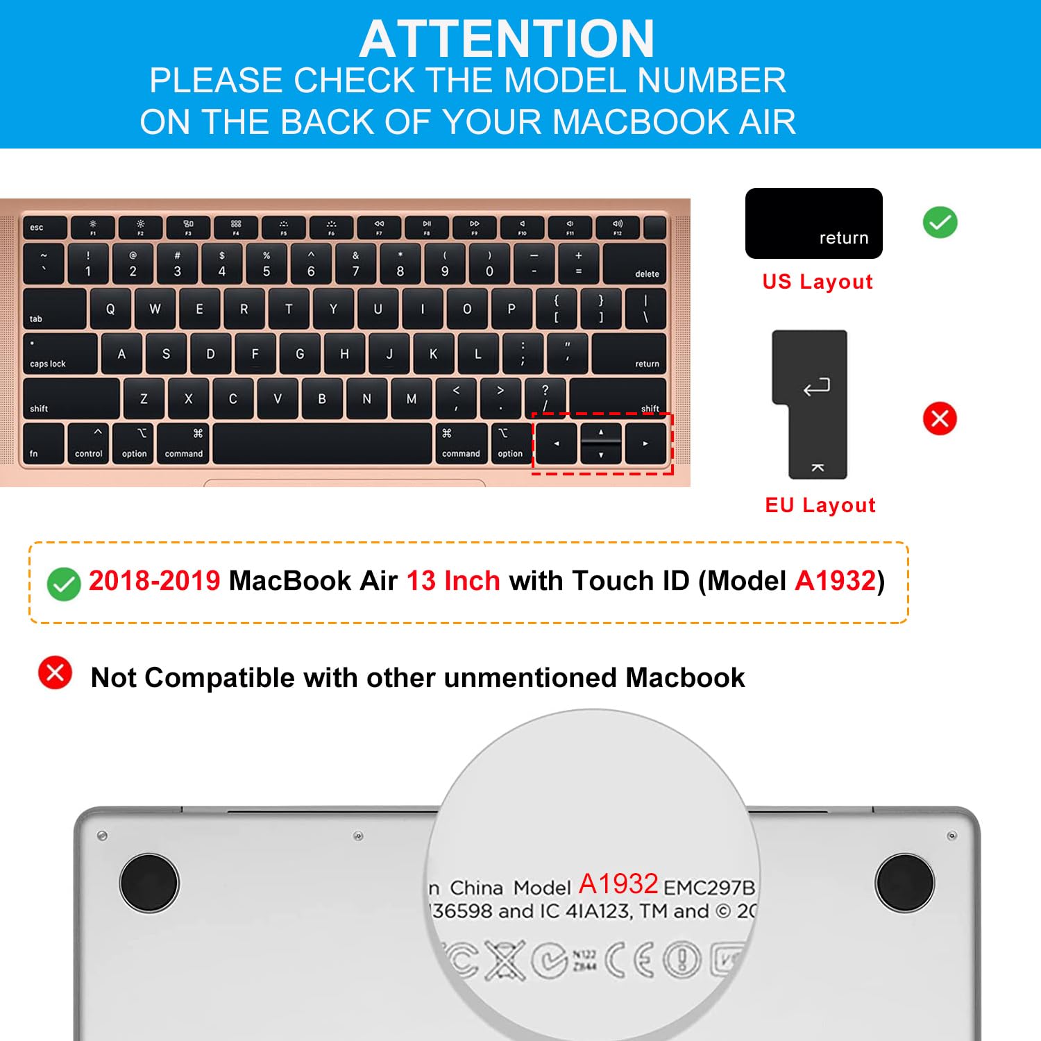 Casebuy Premium Ultra Thin Keyboard Cover For 2019 2018 Release Macbook Air 13 Inch A1932 With Touch Id Soft Touch Tpu Keyboard