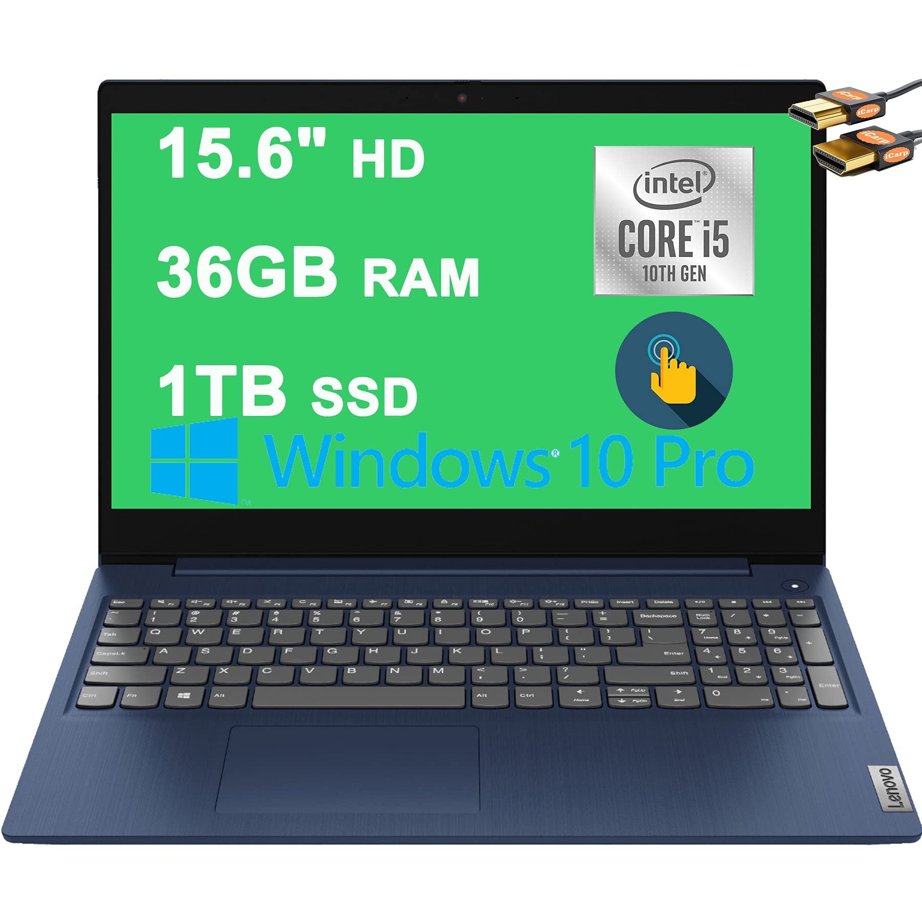 Lenovo IdeaPad 3 Business 15 Laptop 15.6 HD Touchscreen 10th Gen Intel 4-Core i5-10210U (Beats i7-8665U) 36GB RAM 1TB SSD Intel 