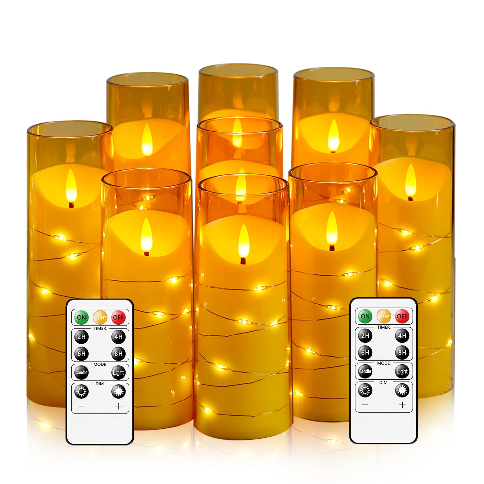 Eebuss Flameless Candles,Pack Of 9 Battery Operated Candles,With Recessed Light String,Flameless Candles With Remote,Suitable Fo