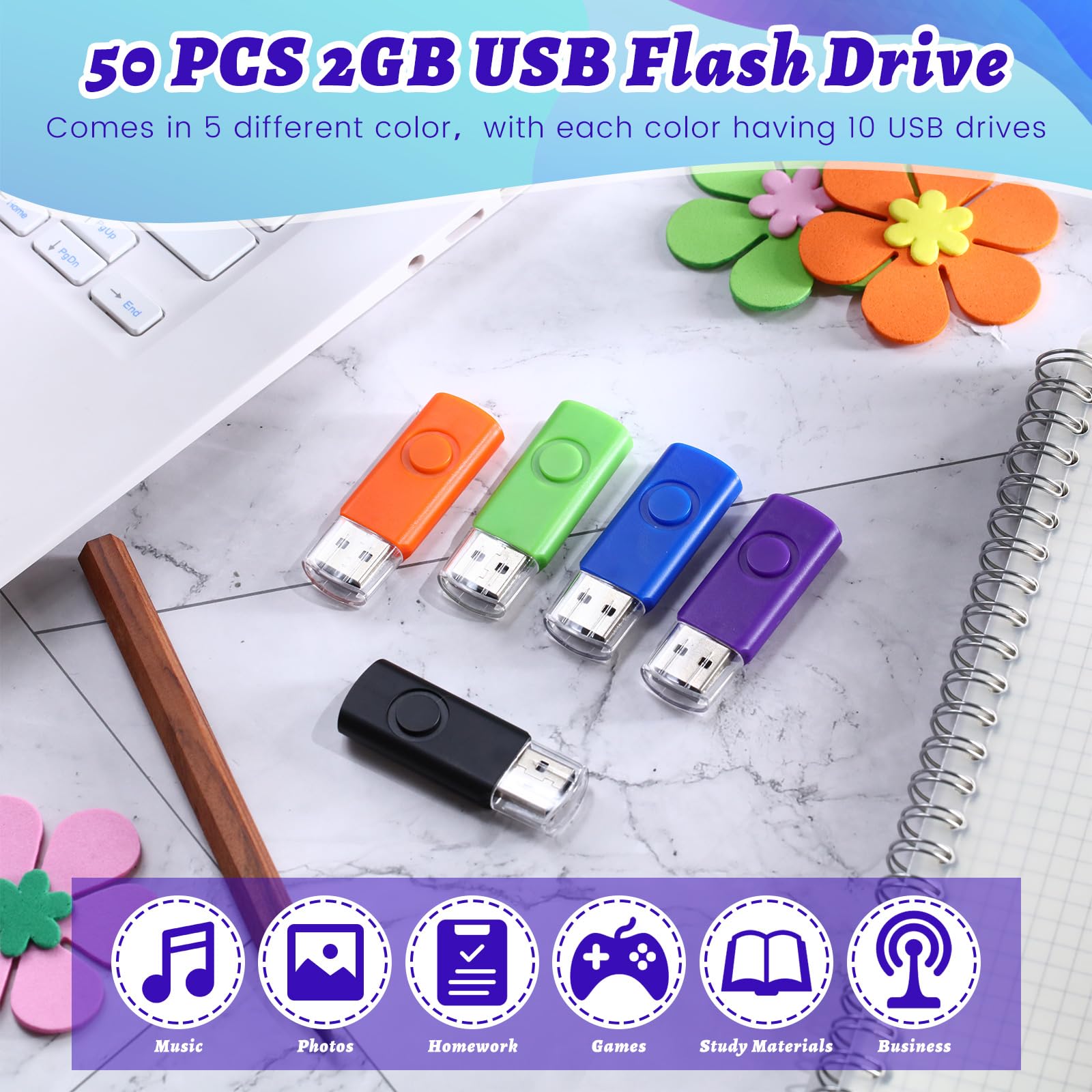 Kanayu 50 Pcs Flash Drive Bulk 2Gb Usb 2.0 Thumb Drives Small Jump Zip Drive Portable Fast Memory Usb Flash Drive Stick For Lapt