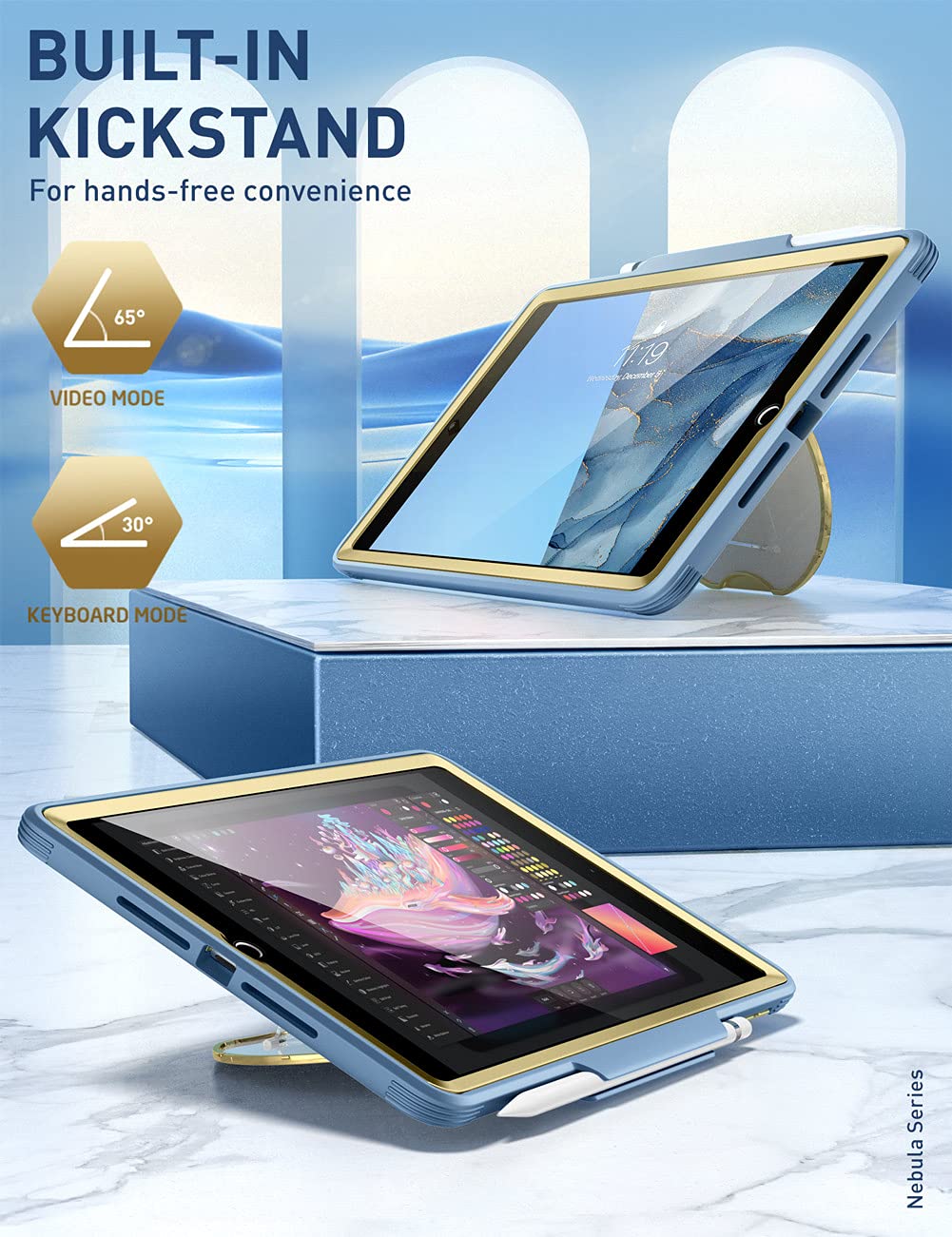 Clayco Nebula Case For Ipad 9Th/8Th/7Th Generation Case 10.2 Inch 2021/2020/2019, Multi-Angle Viewing Full Body Stand Cover For