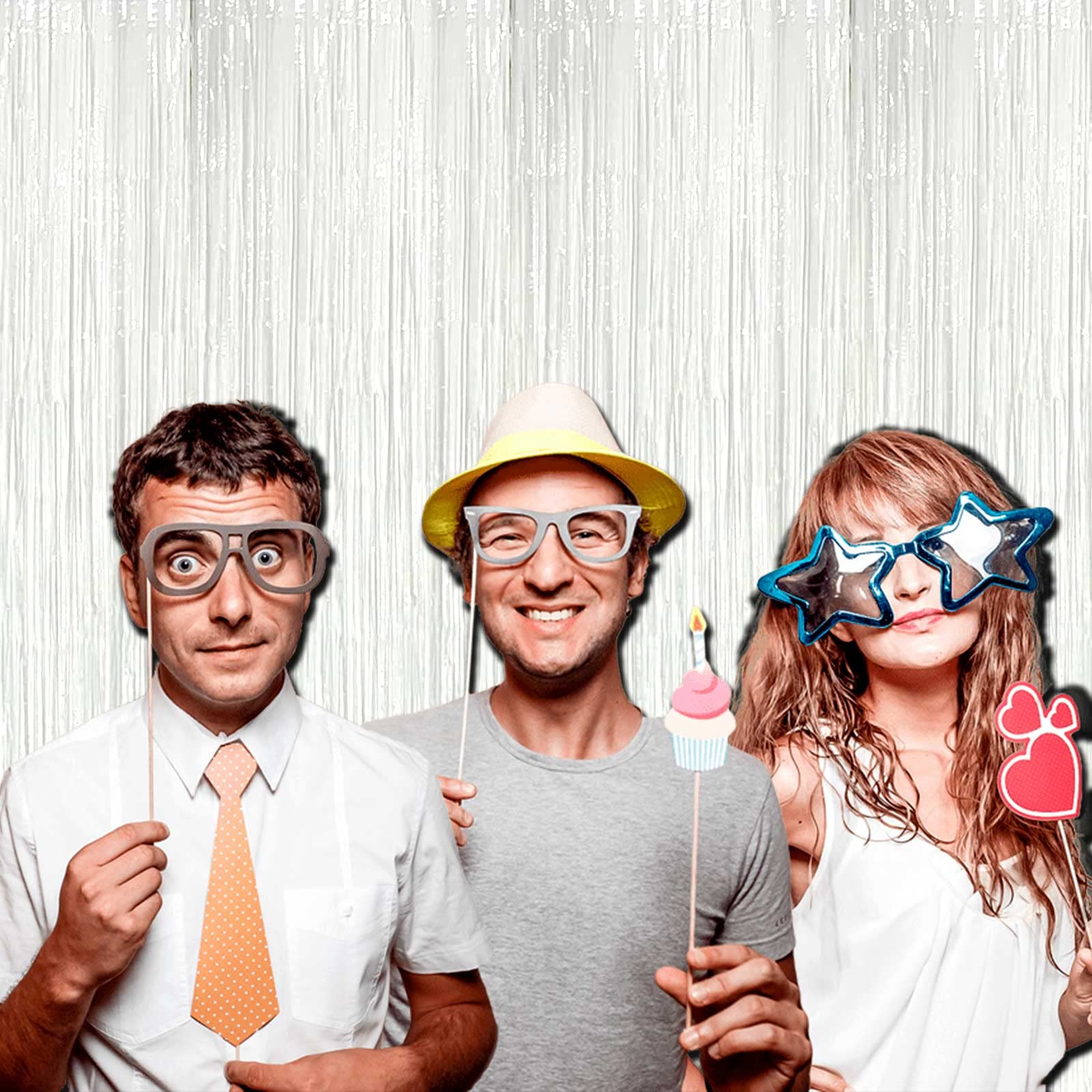 8 Pack White Tinsel Foil Fringe Curtain Backdrop, 3.28Ft X 8.2Ft Metallic Streamers For Photo Booth, Birthday, Wedding, Valentin