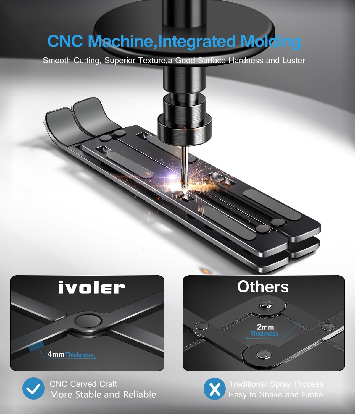 Ivoler Laptop Stand, Laptop Holder Riser Computer Tablet Stand, 6 Angles Adjustable Aluminum Ergonomic Foldable Portable Desktop Holder Compatible With Macbook,Ipad, Hp, Dell, Lenovo 10 15.6� Black