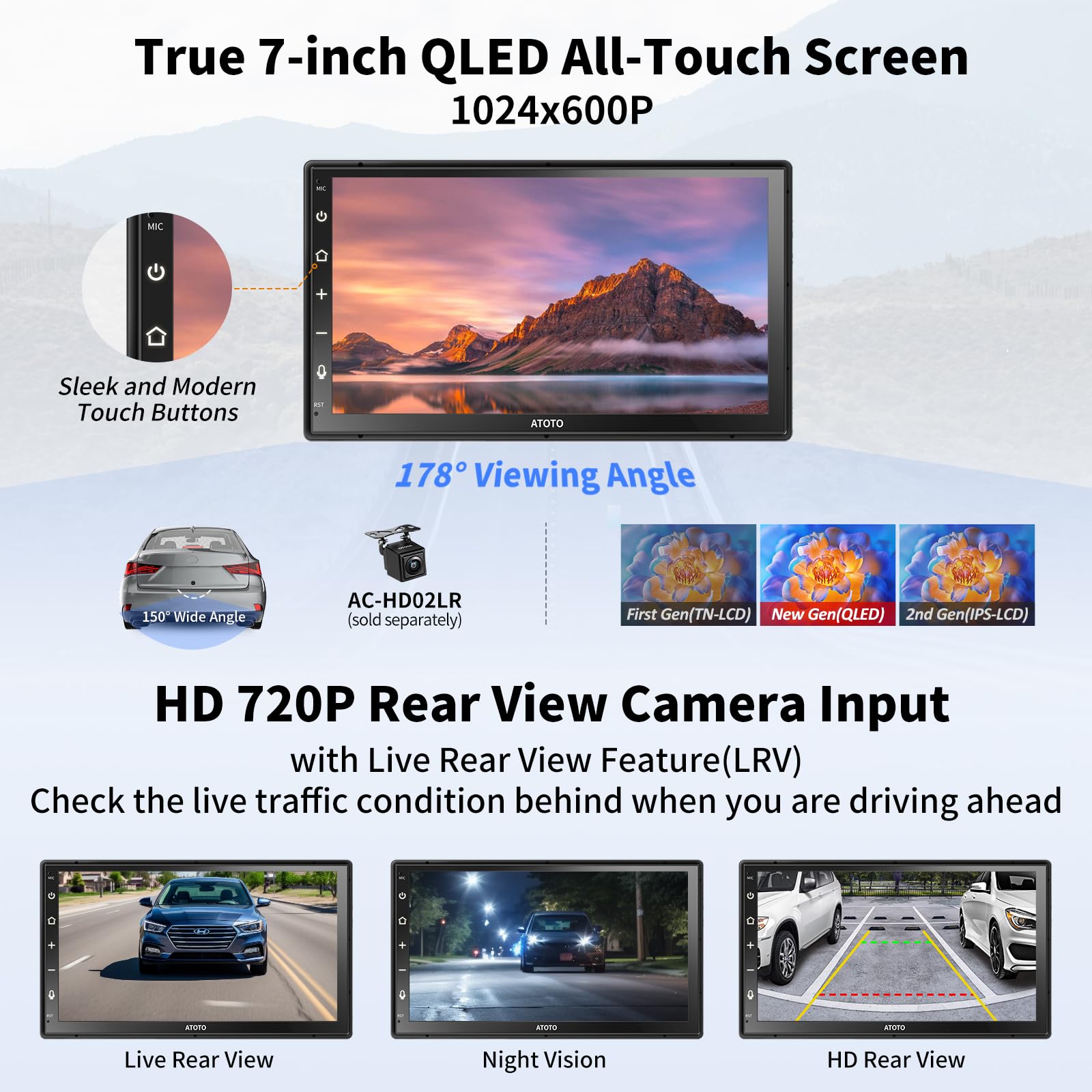 Atoto A6 7'' Double Din Car Stereo Video Receivers, Chatgpt Ai 2G+32G Android Radio Wireless Carplay/Android Auto Touch Screen,