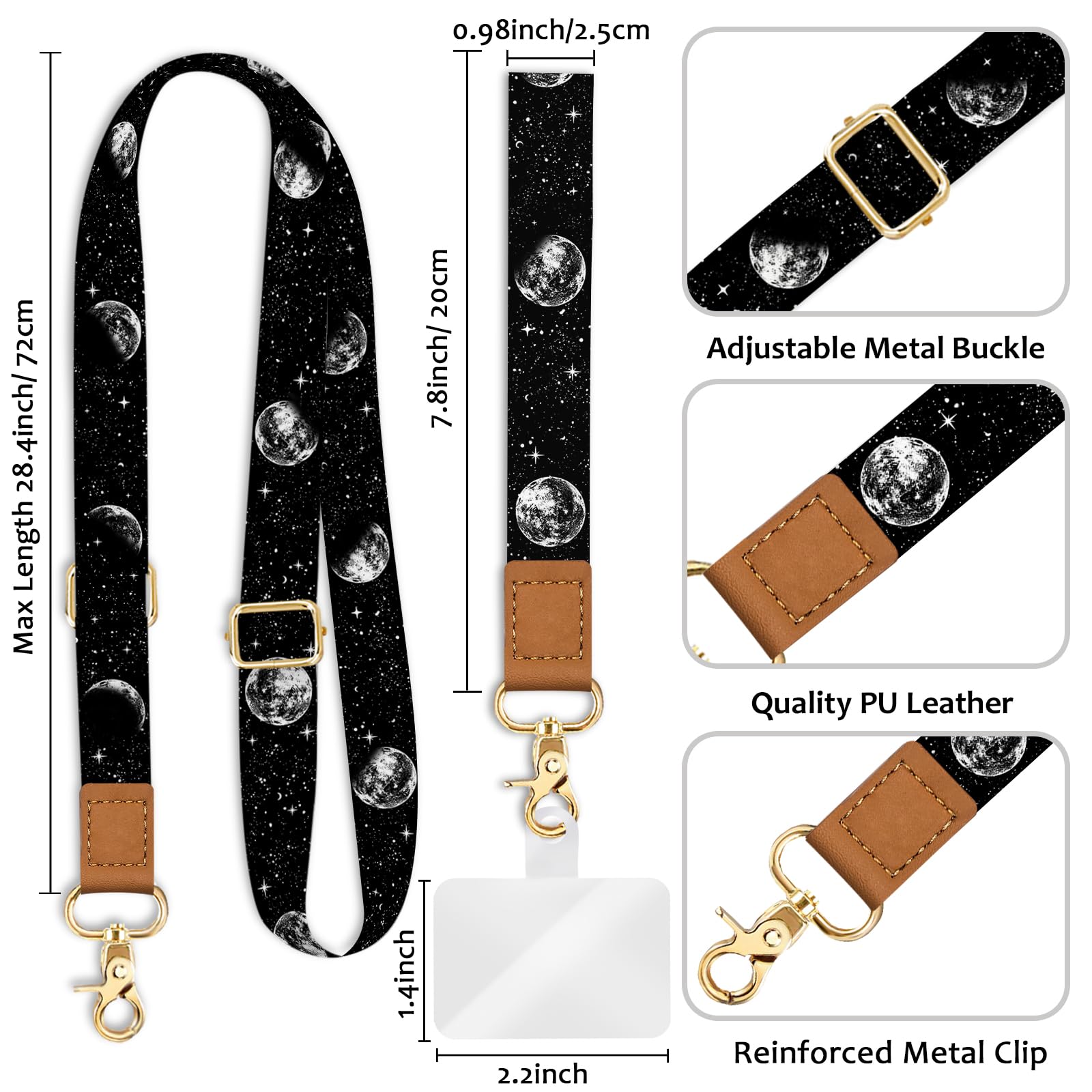 Piefly Phone Lanyard Crossbody Wrist Strap, Black Lunar Eclipse Moon Cell Phone Lanyards For Around The Neck Wristlet Shoulder,