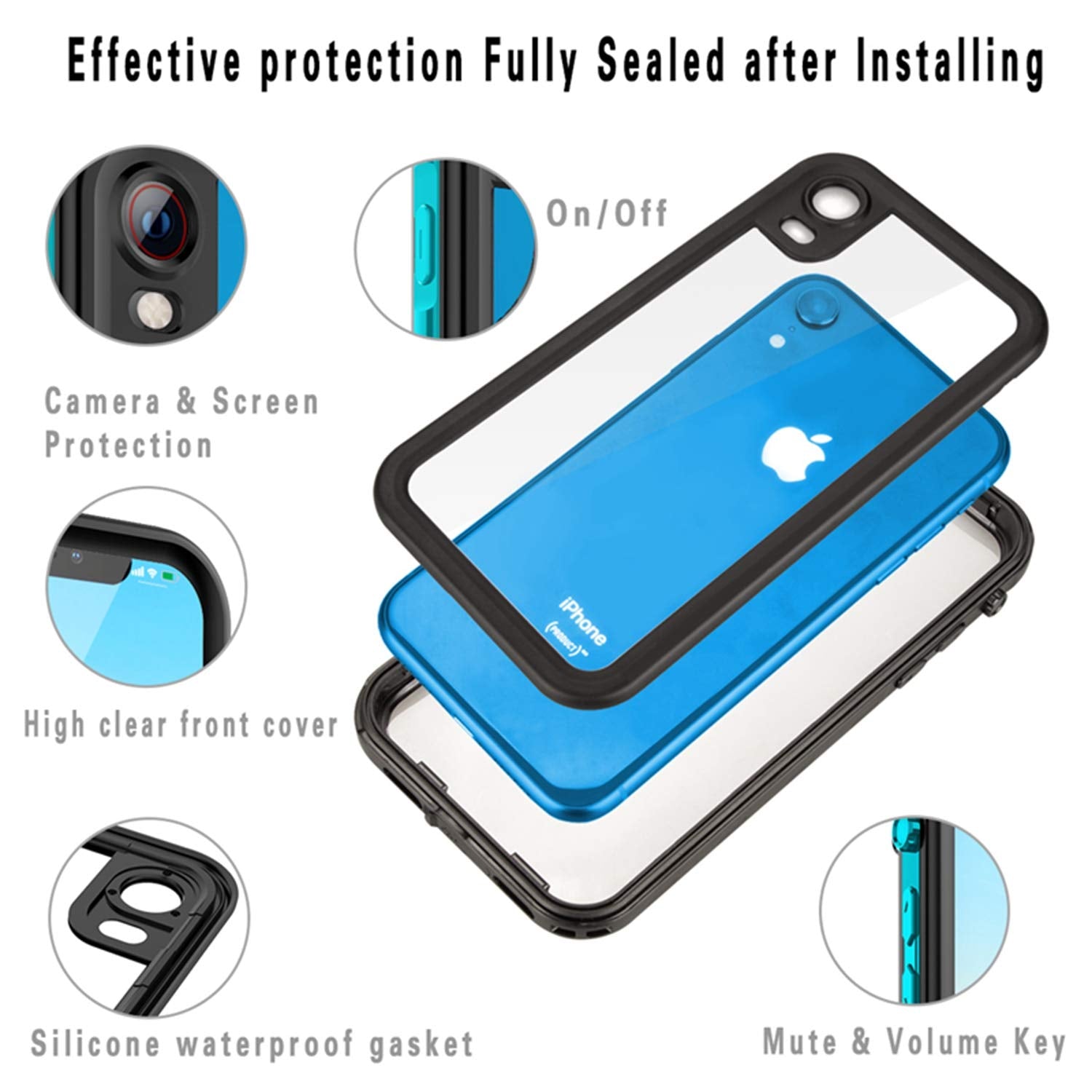 FXXXLTF iPhone XR Waterproof Shockproof Full-Body Protective Case KZ-02 Plastic Teal Clear